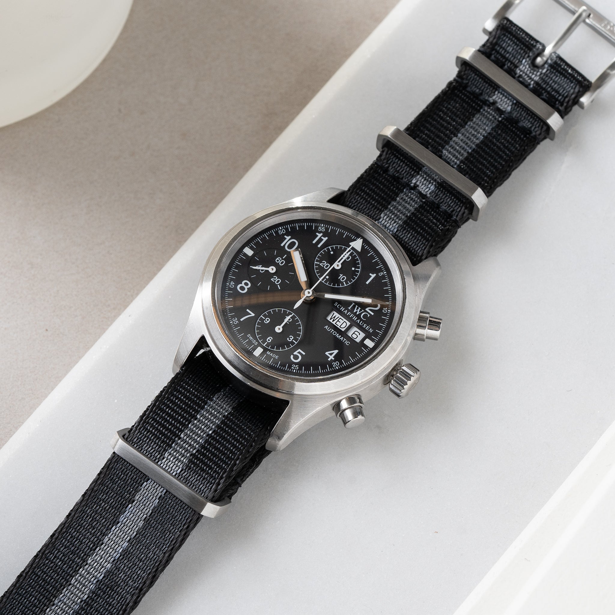 Horlogeband voor IWC Flieger Chronograph - Nylon Single Pass Black Striped (20mm)