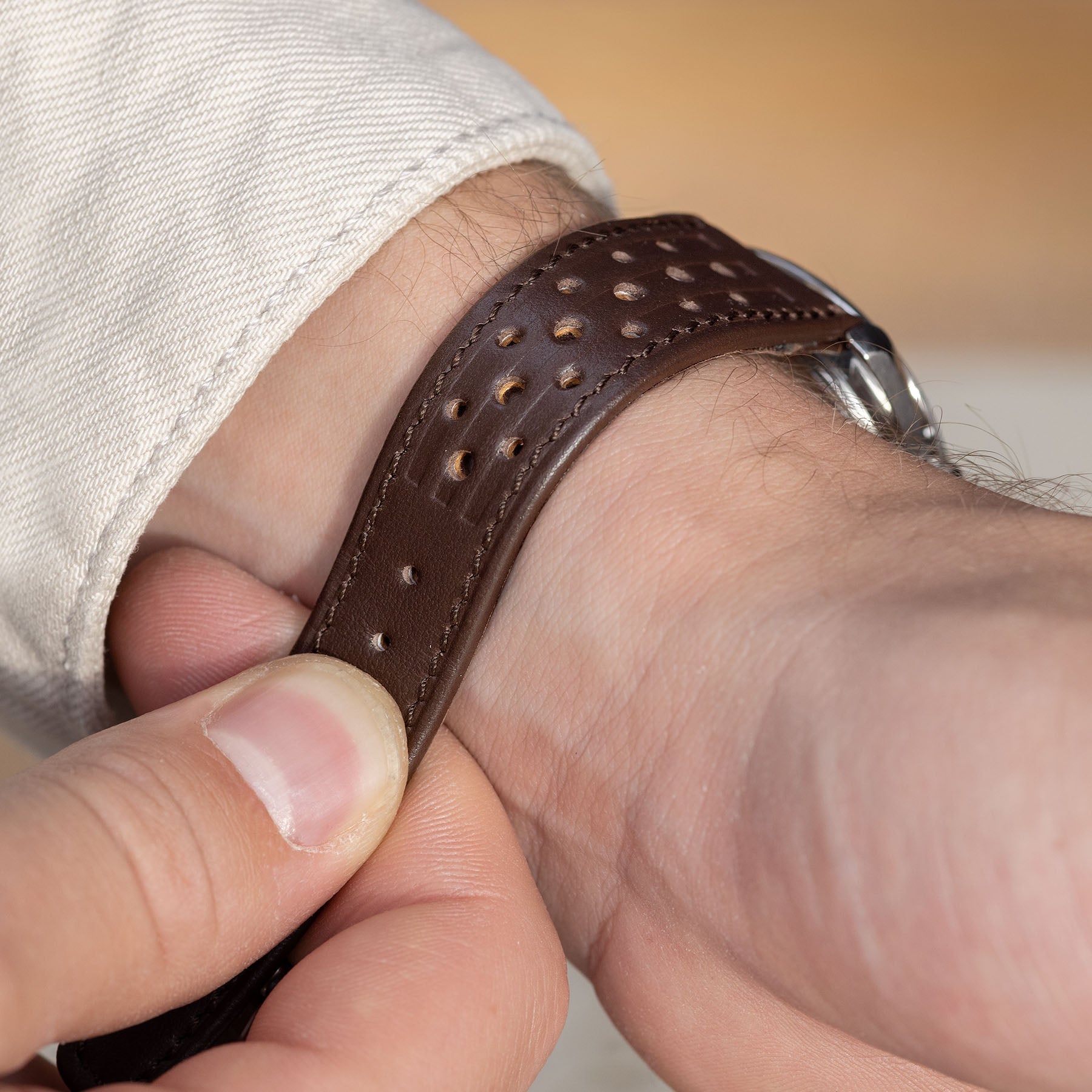 Racing Dark Brown Speedy Leren Horlogeband