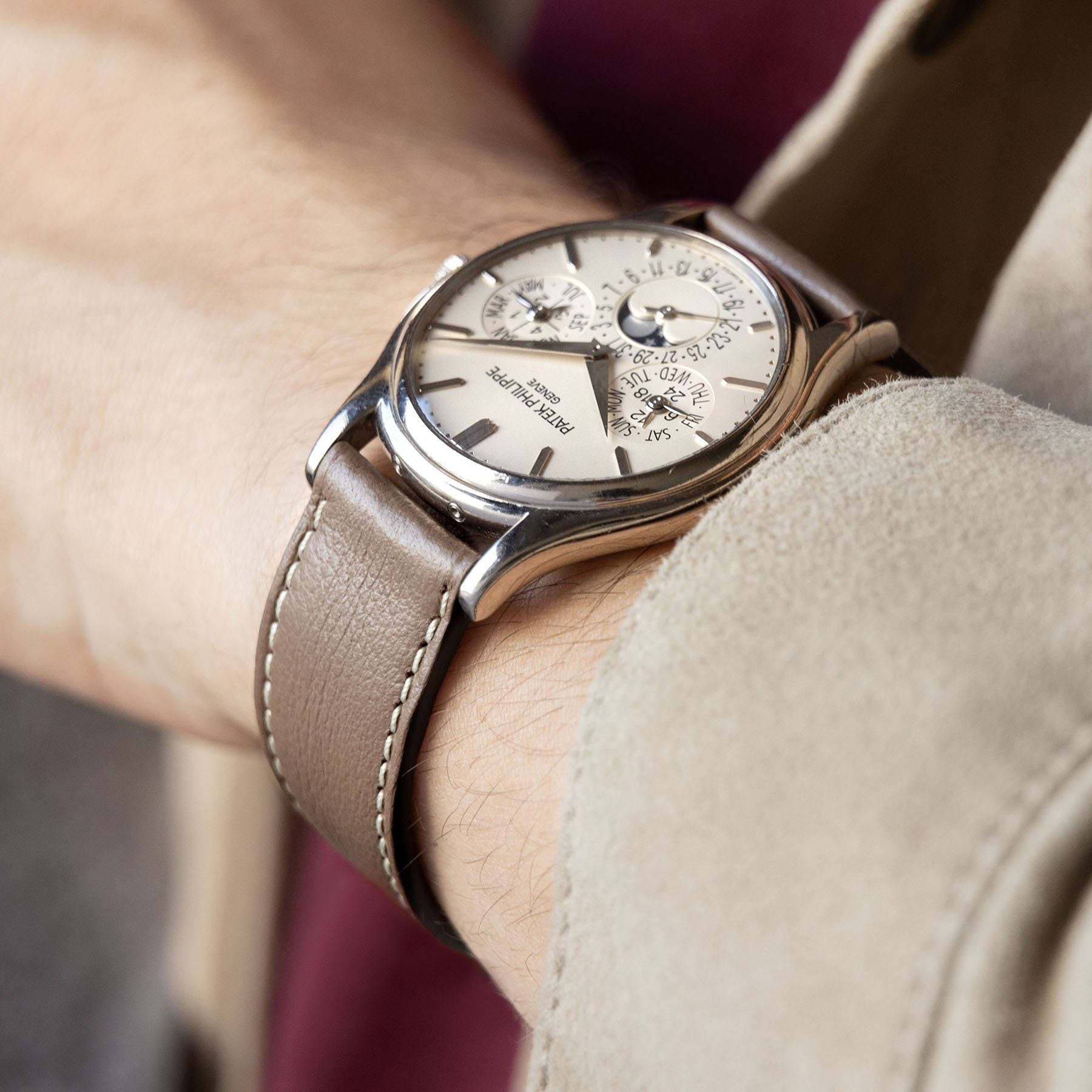 Taupe Grey Leren Horlogeband