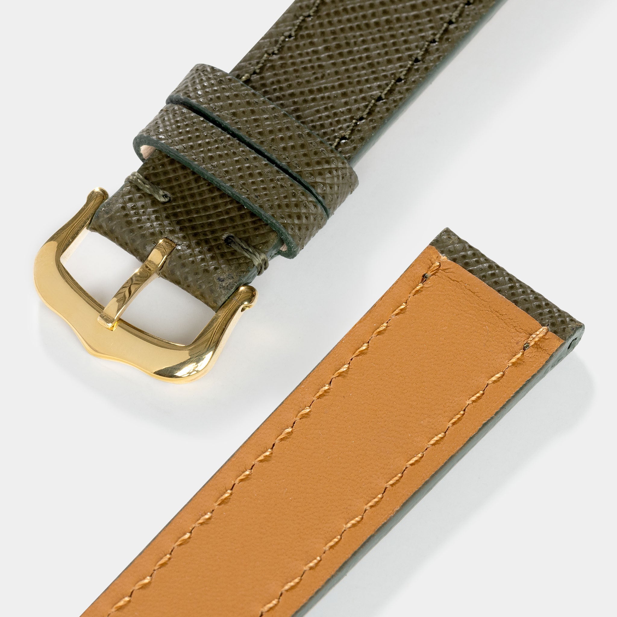 Horlogeband voor Cartier 17.5mm - Saffiano Olive Green Leather