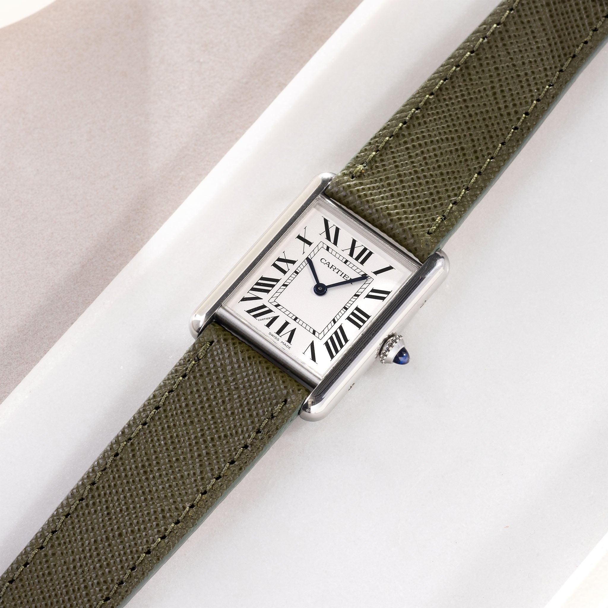 Horlogeband voor Cartier Tank Must (2021-2024) - The Saffiano Olive