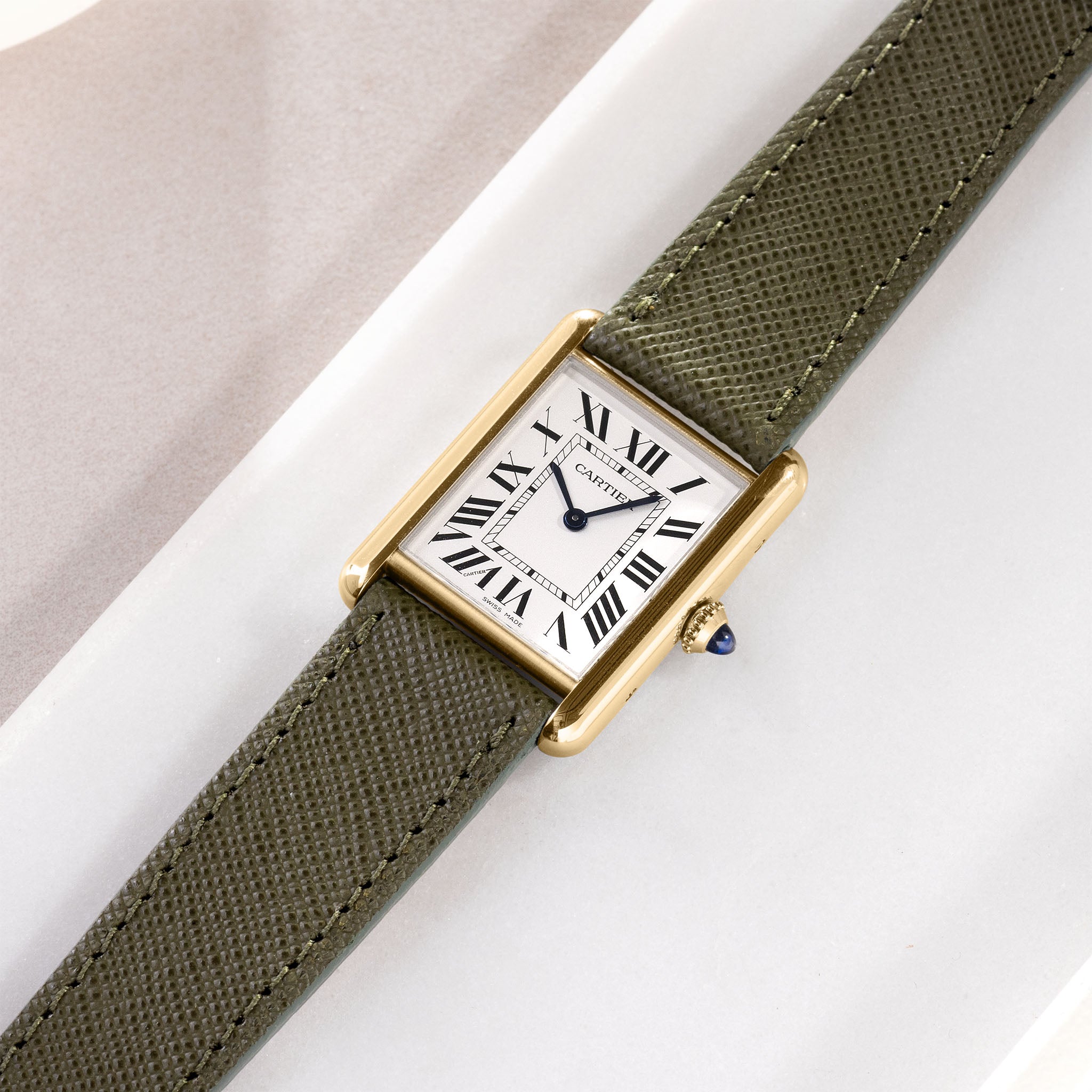 Horlogeband voor Cartier Tank Louis (2021-2024) - The Saffiano Olive