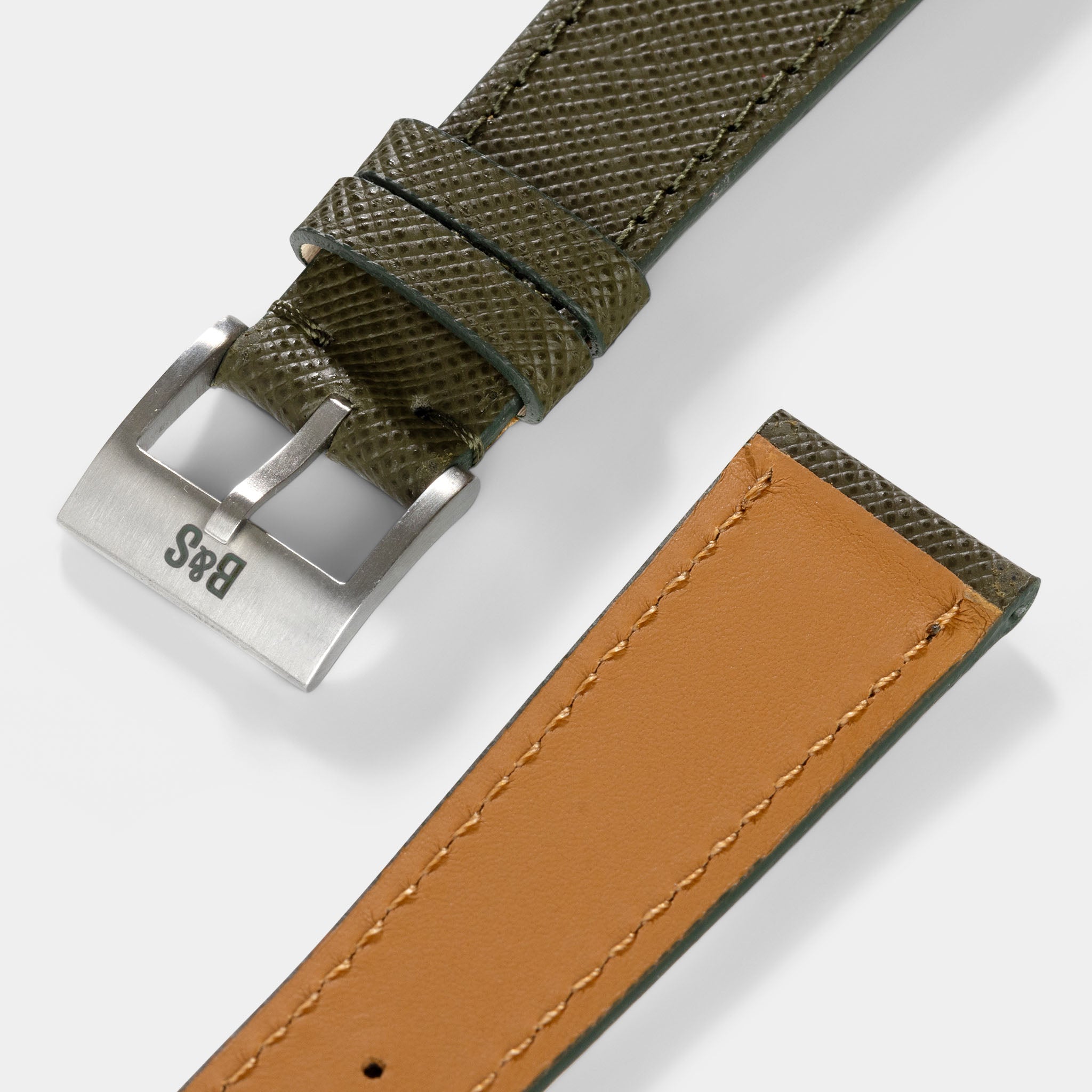 Saffiano Olive Green Leather Watch Strap