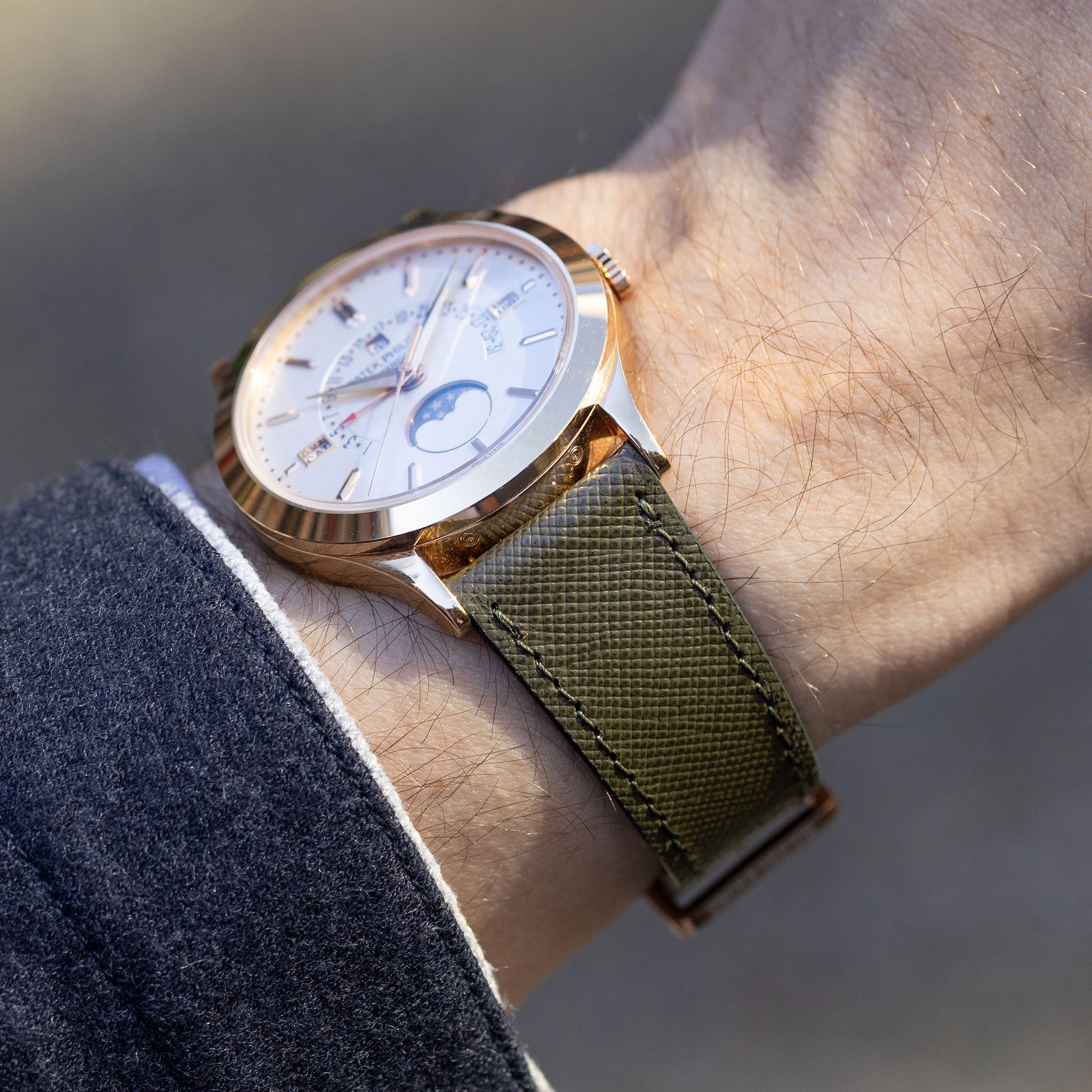 Saffiano Olive Green Leather Watch Strap