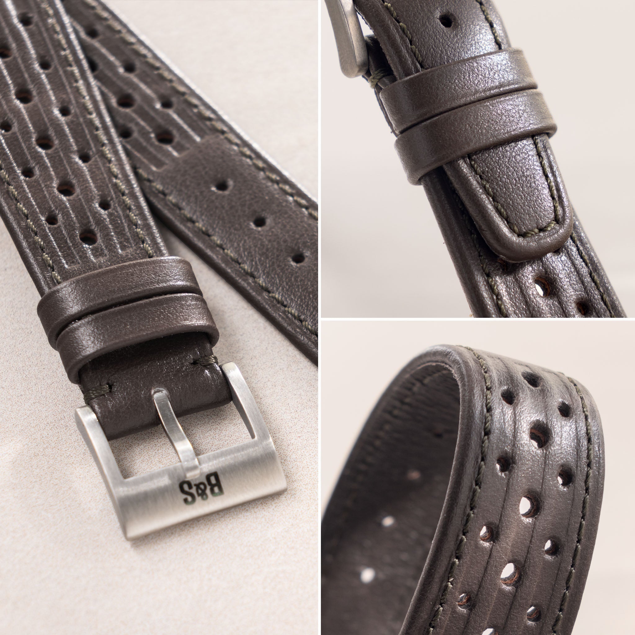 Racing Taupe Kaki Speedy Leather Watch Strap