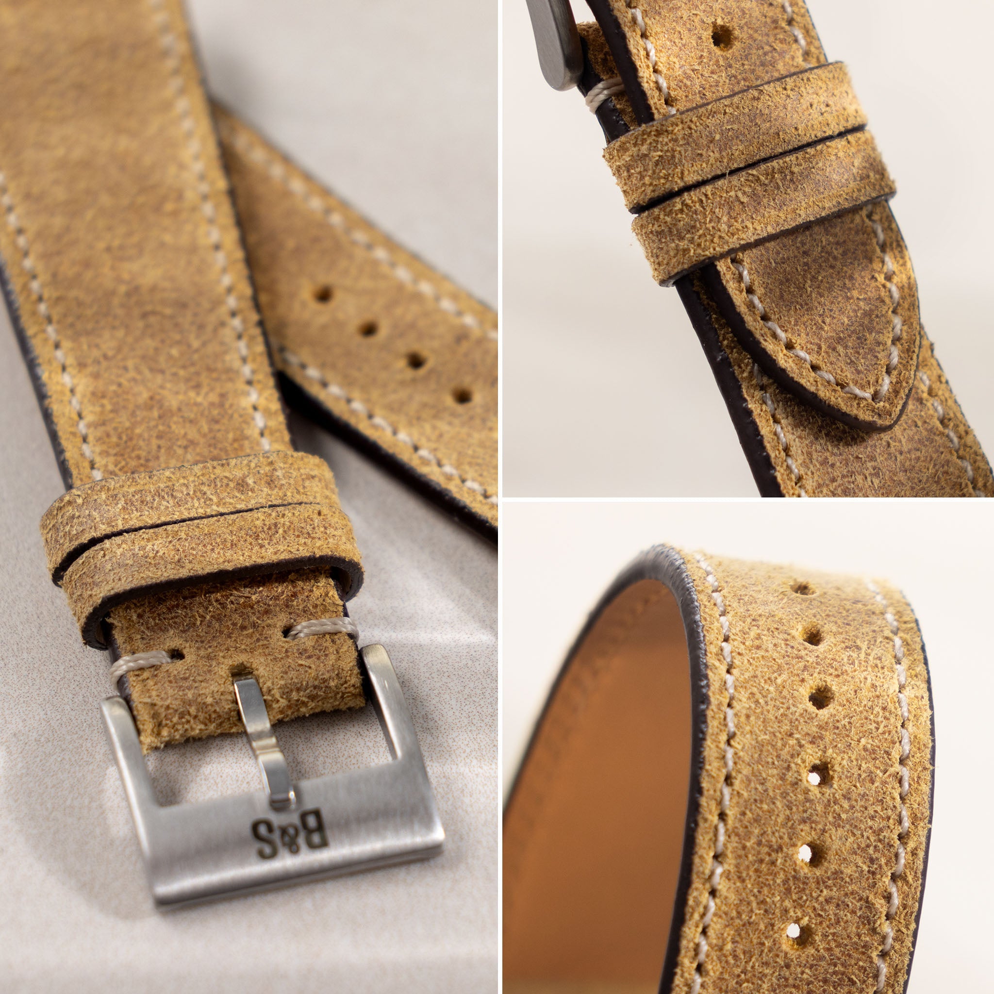 Waxed Nubuck Yellow Leather Watch Strap