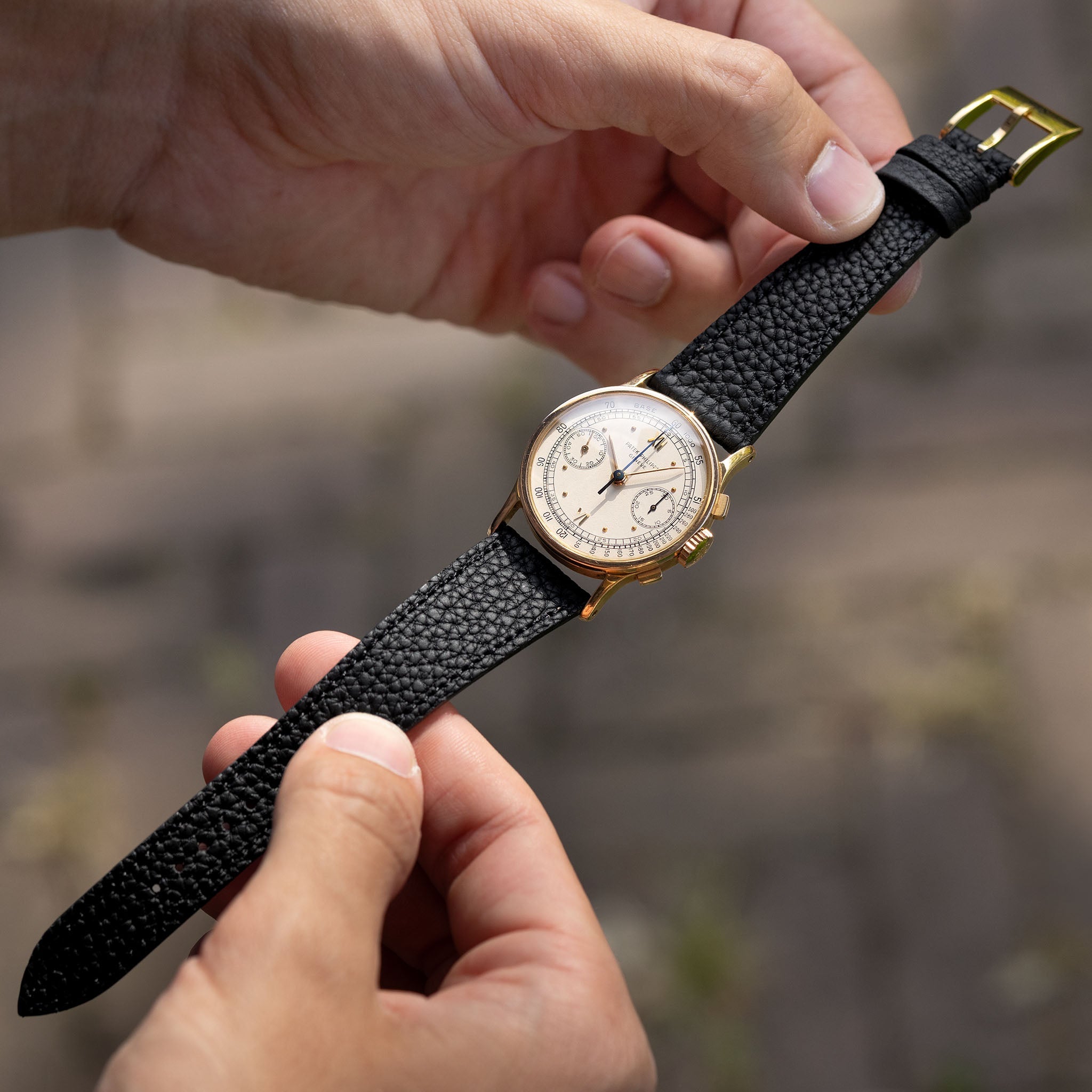 Grana Noir Tonal Watch Strap on Patek Philippe Chronograph 130 533
