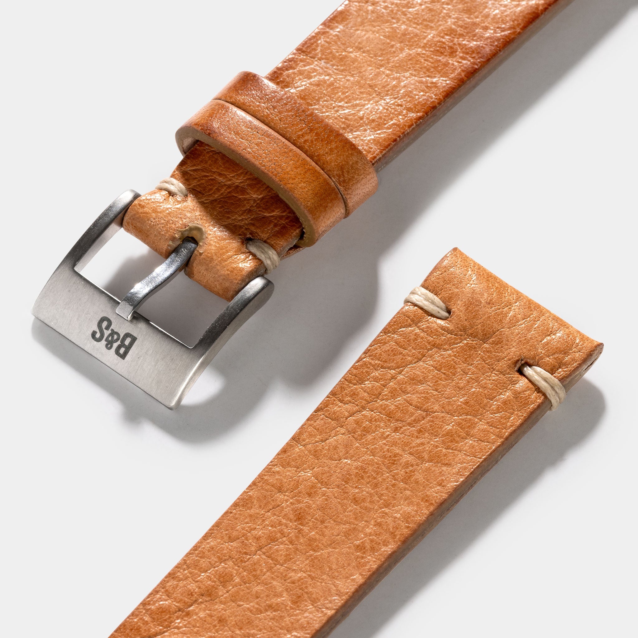 Natural Grain Caramel Brown Leather Watch Strap