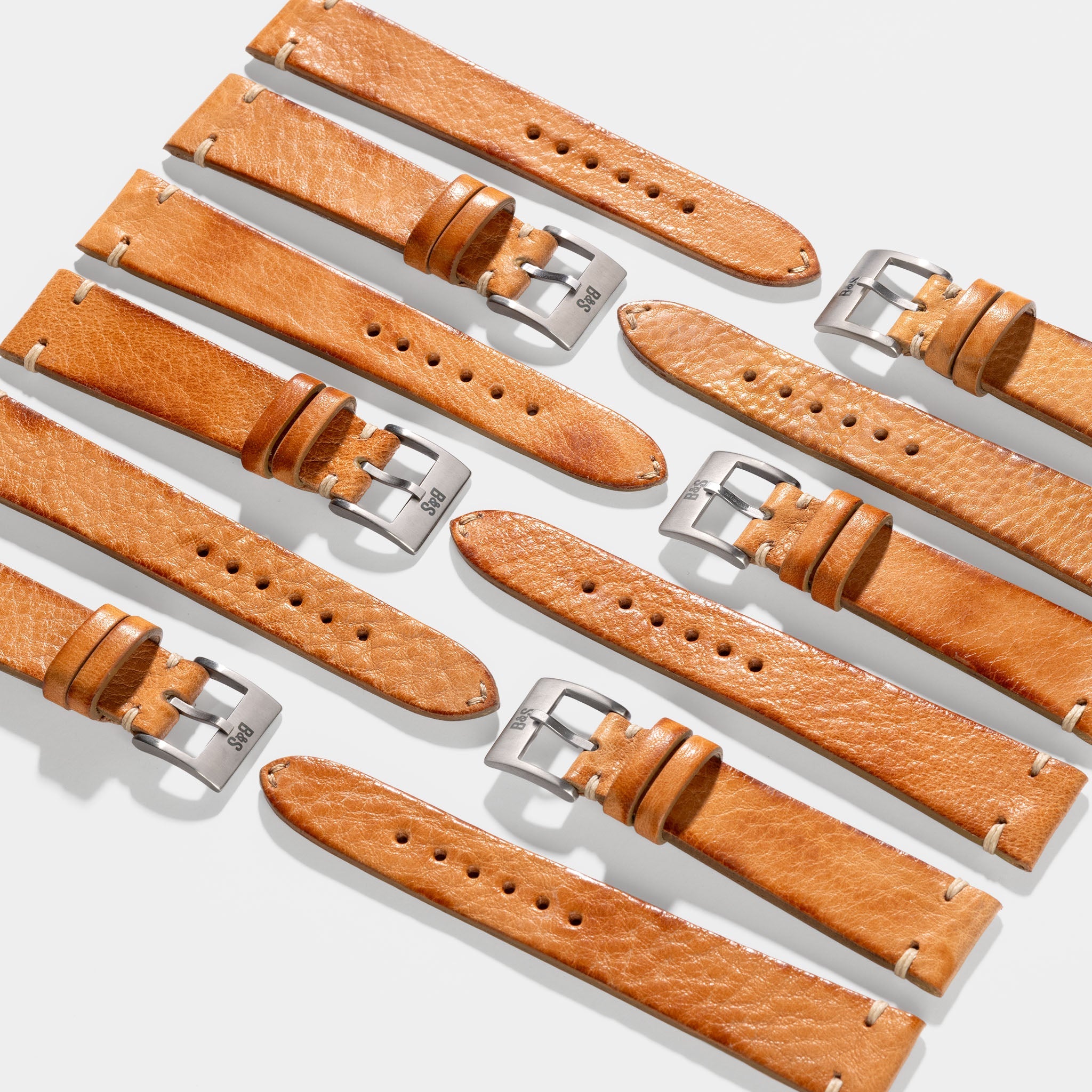 Natural Grain Caramel Brown Leather Watch Strap