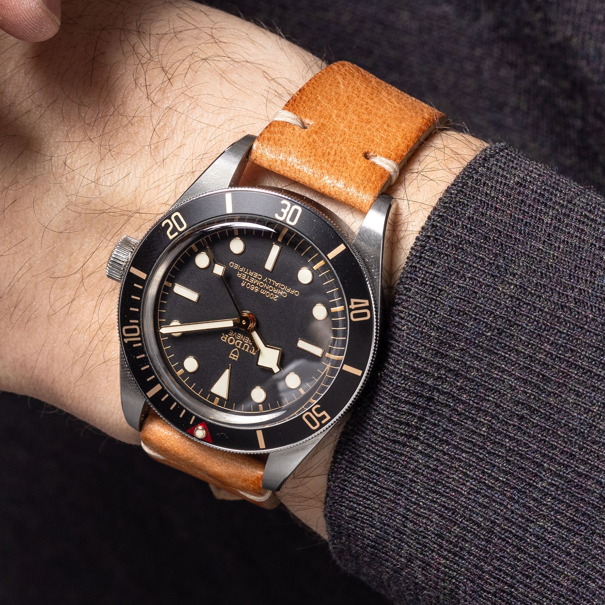 Natural Grain Caramel Brown Leather Watch Strap Tudor Black Bay 58