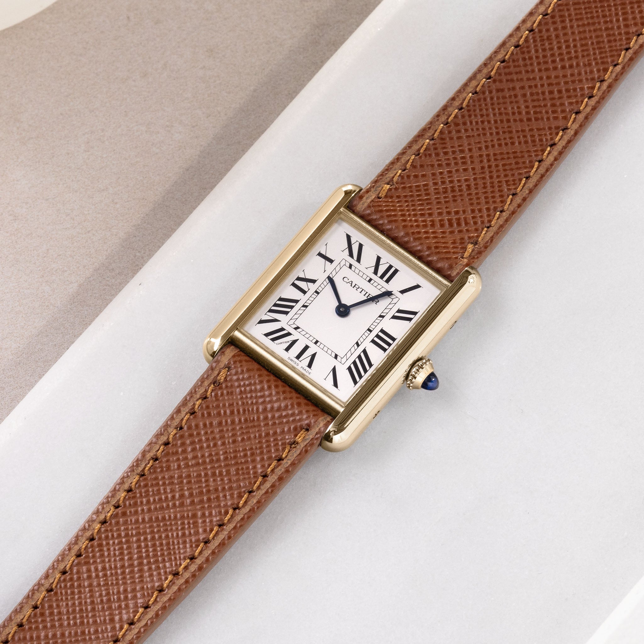 Horlogeband voor Cartier Tank Louis (2021-2024) - The Saffiano Cognac