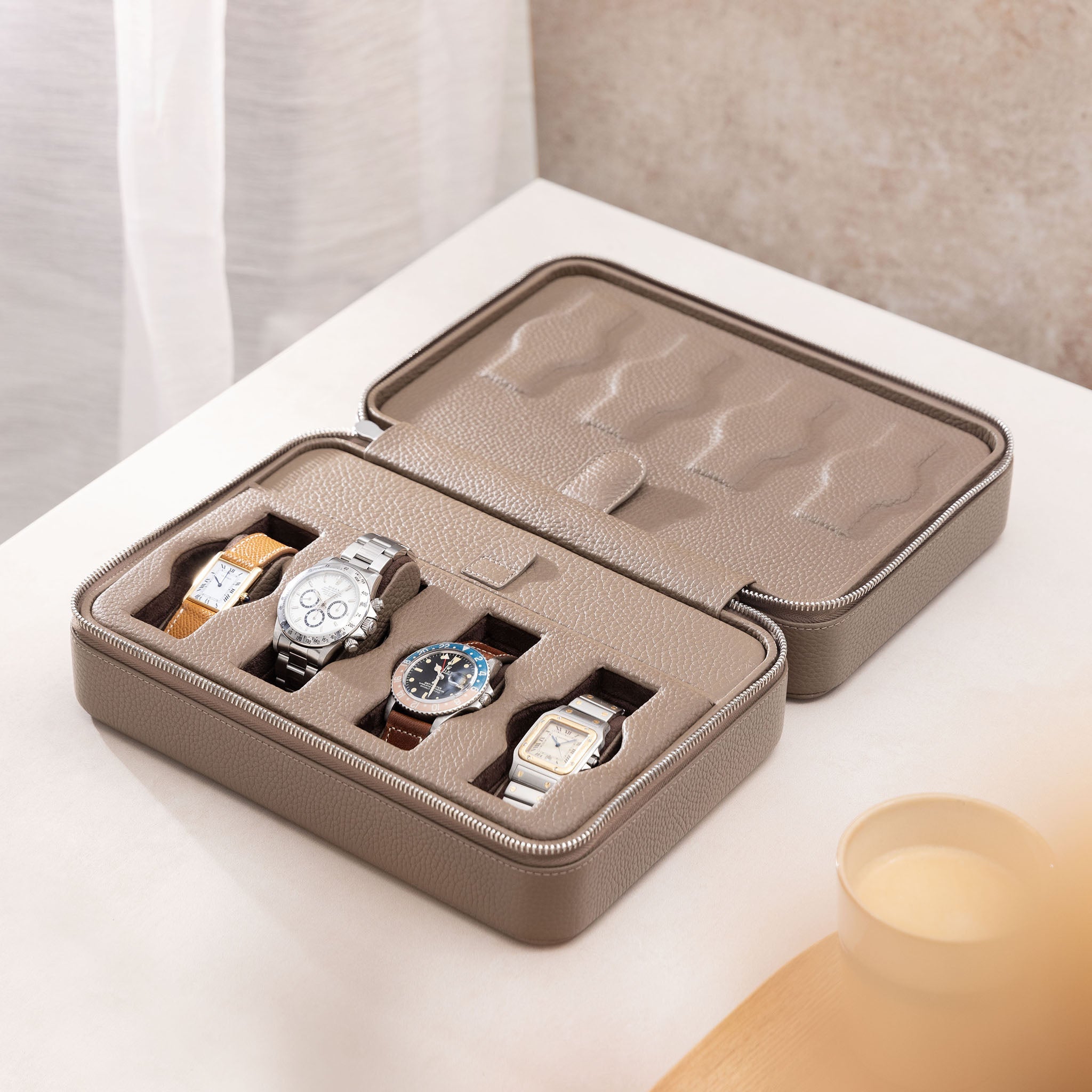 Taupe Luxury Leather Watch Box by JPM