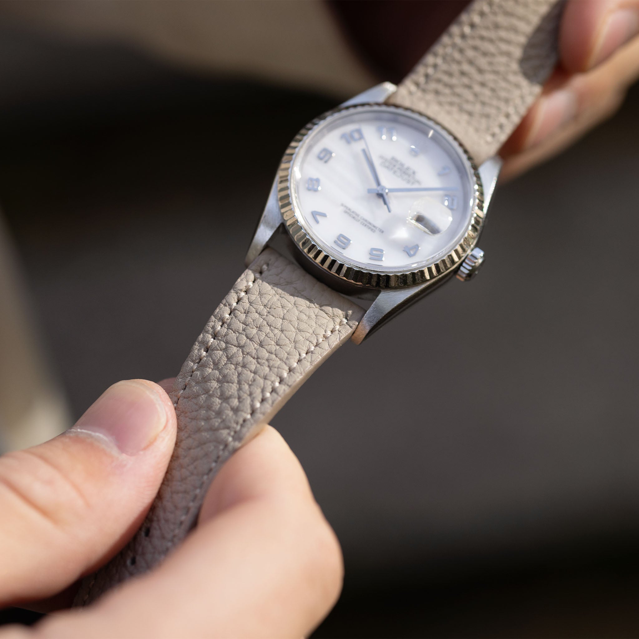 Togo Light Grey Tonal Leren Horlogeband