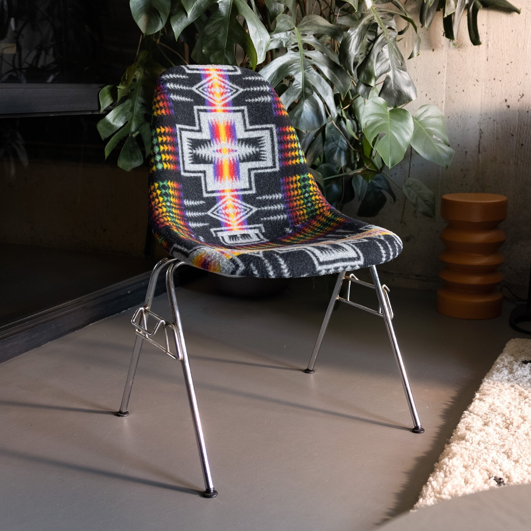 1970s Unique Pendleton Eames Side Chair Rainbow