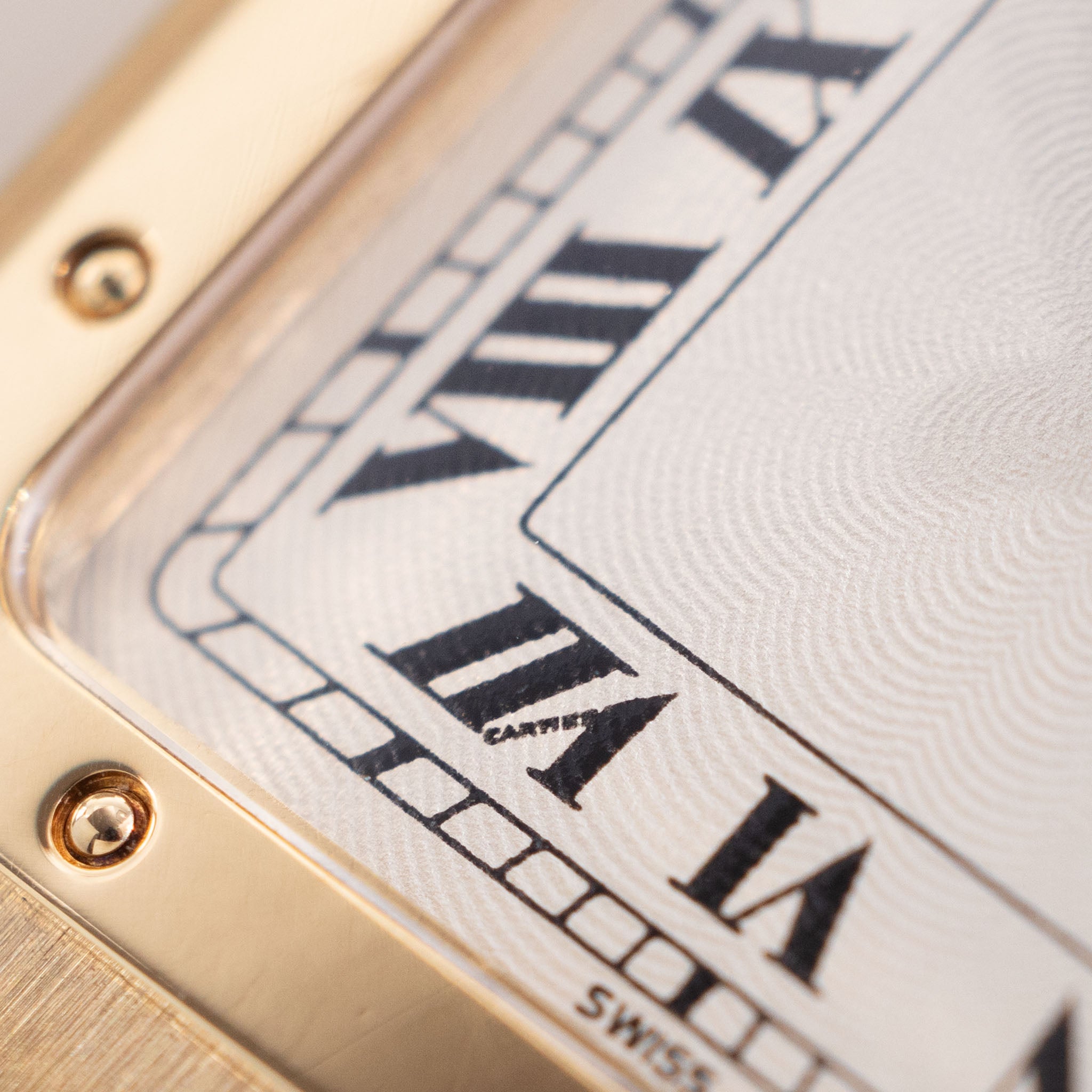 Cartier Santos Dumont ultra thin Guilloché dial with box and warrantee paper ref 8210