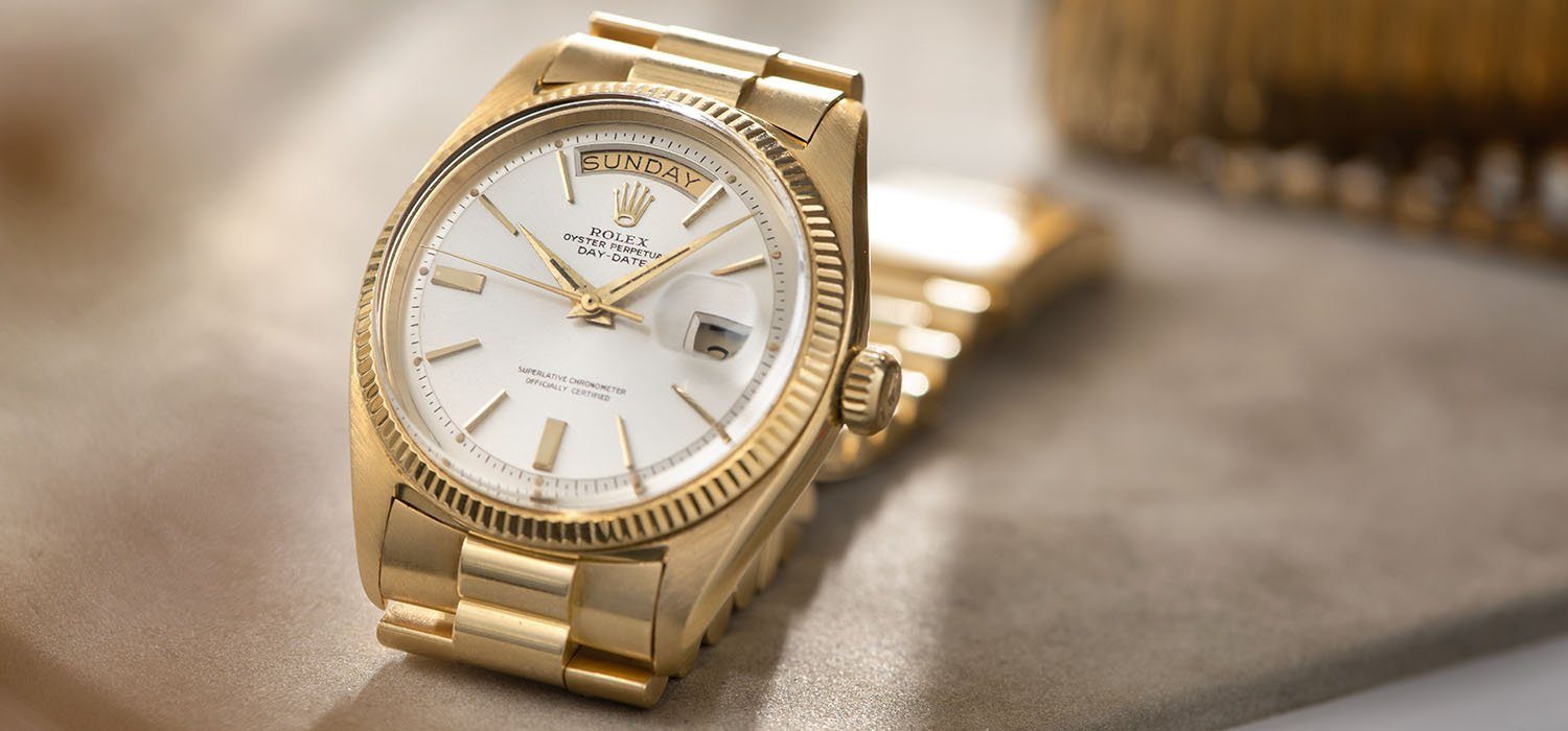 Rolex Day-Date Silver sunburst Swiss Only Dial Yellow Gold 1803
