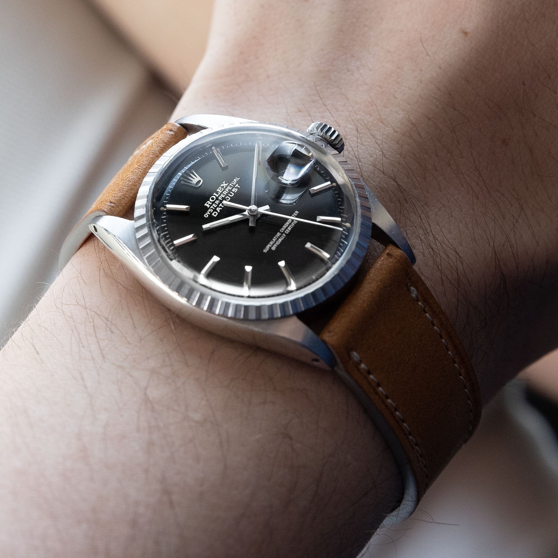 Rolex Datejust Black vertical Brushed Gilt Dial 1603 Full Set