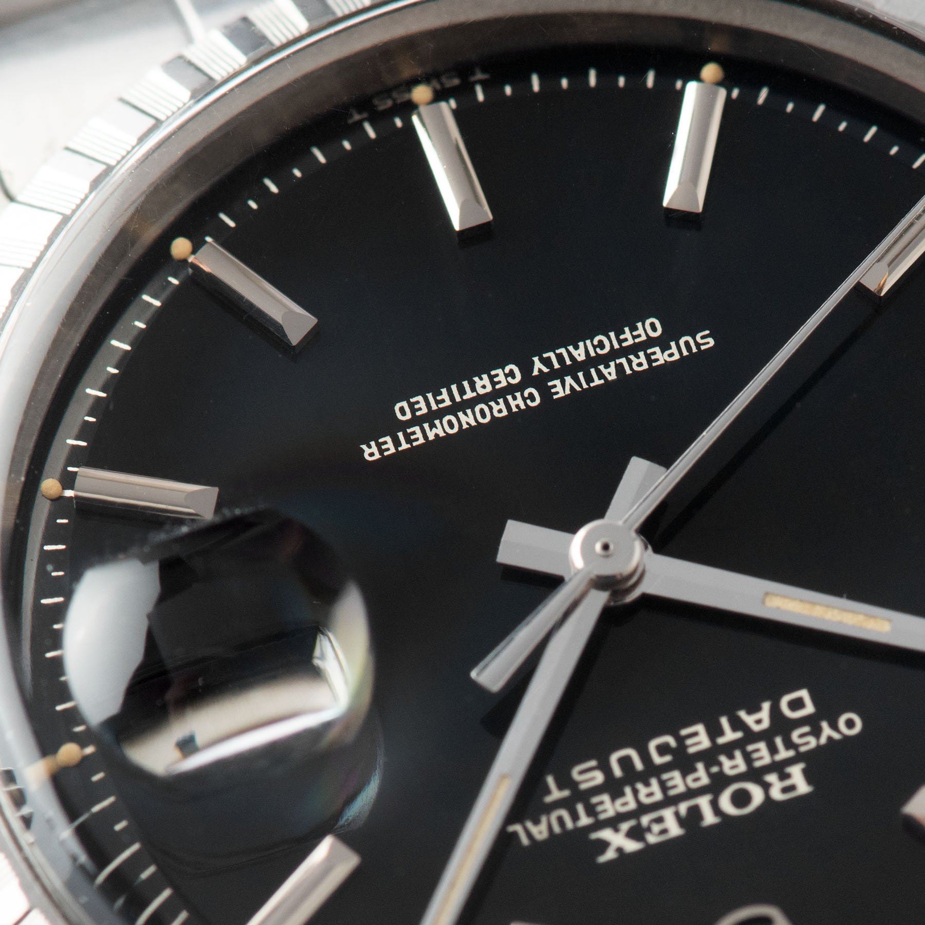 Rolex Datejust Black vertical Brushed Gilt Dial 1603 Full Set