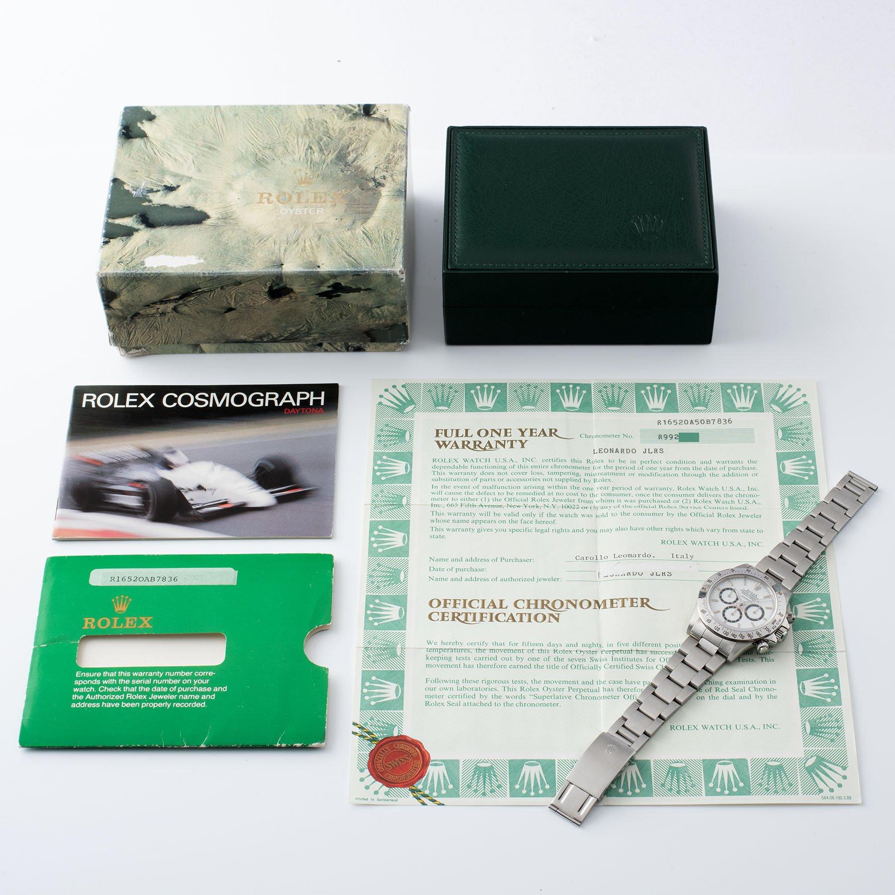 Rolex Daytona Steel 16520 Porcelain Mk1 Dial Box and Papers