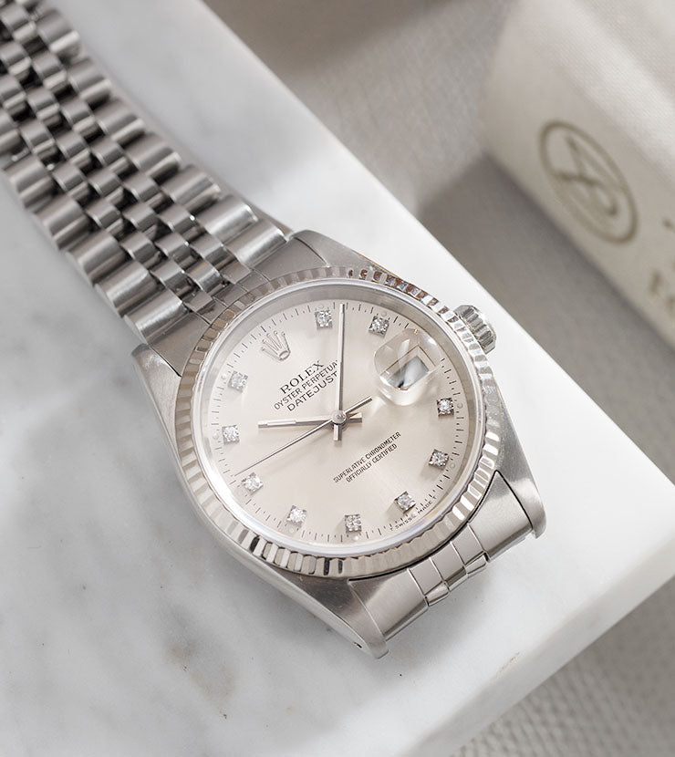 Rolex Datejust 16234 Diamond Hours Silver Dial