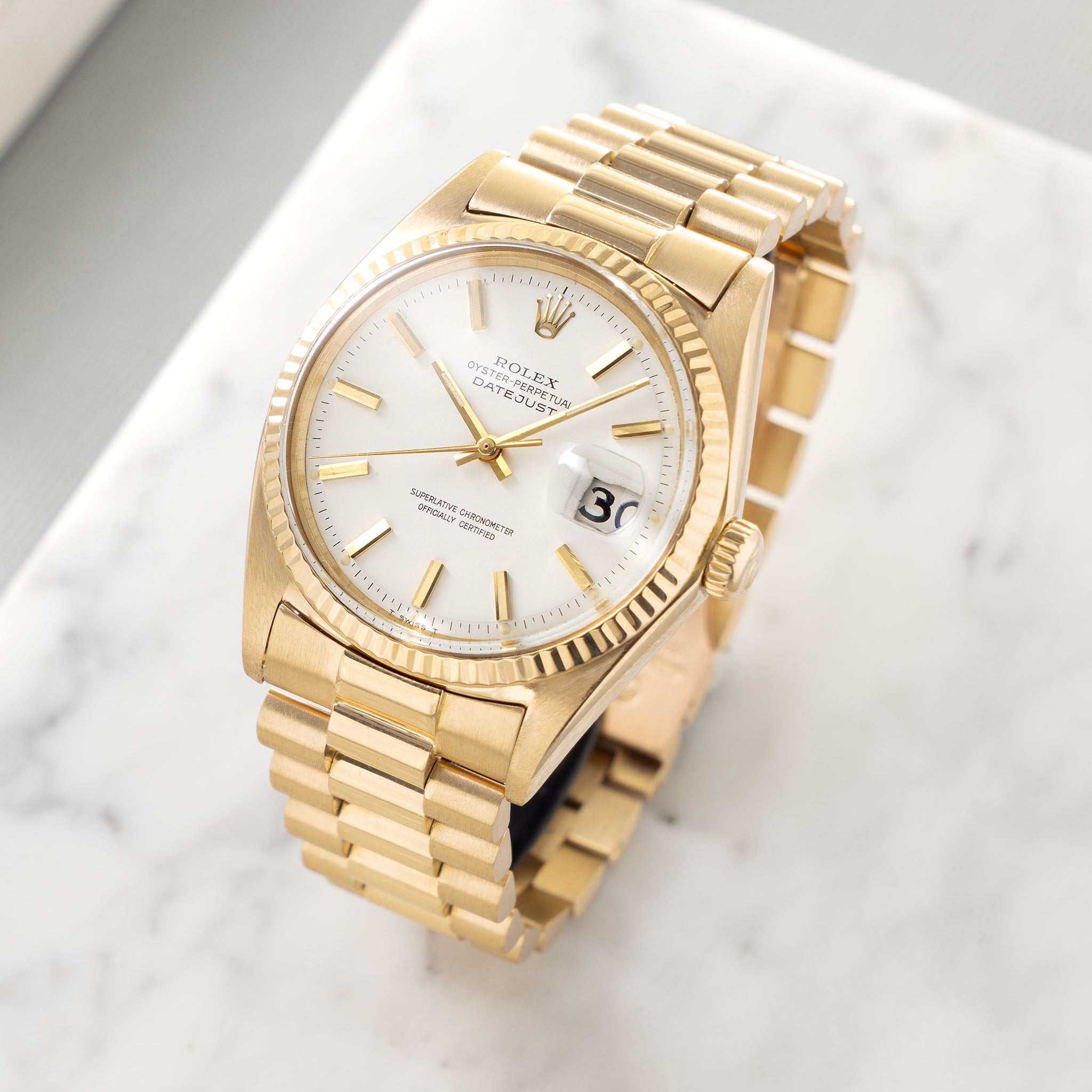 Rolex Datejust 1601/8 White Dial in 18k Yellow Gold