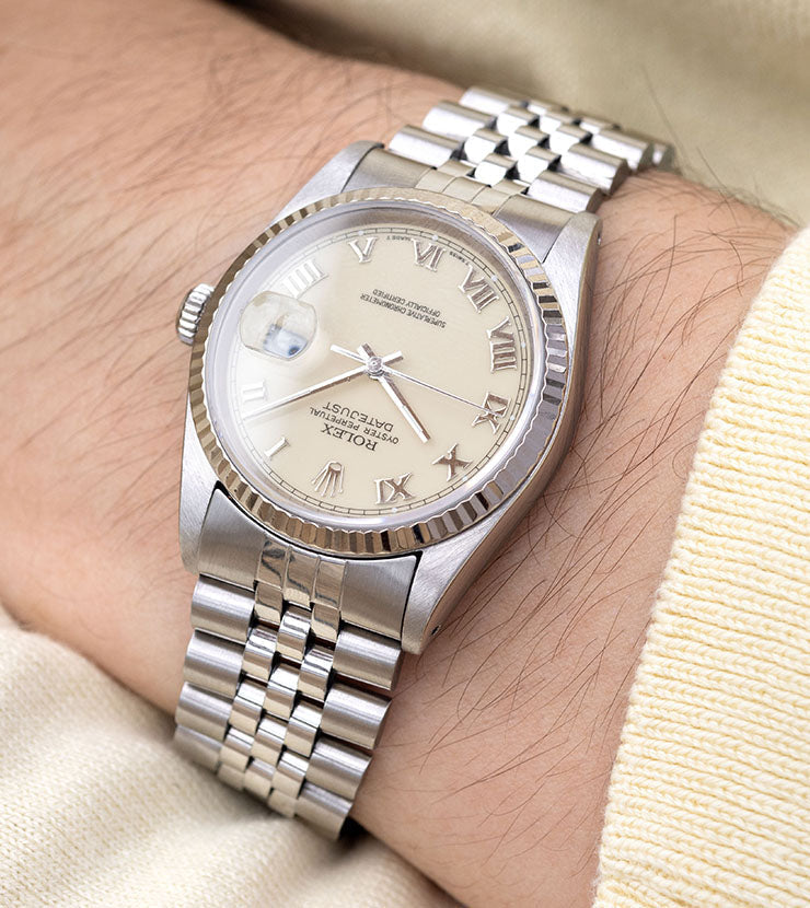 Rolex Datejust 16234 Cream Porcelain Dial Applied Roman Hours