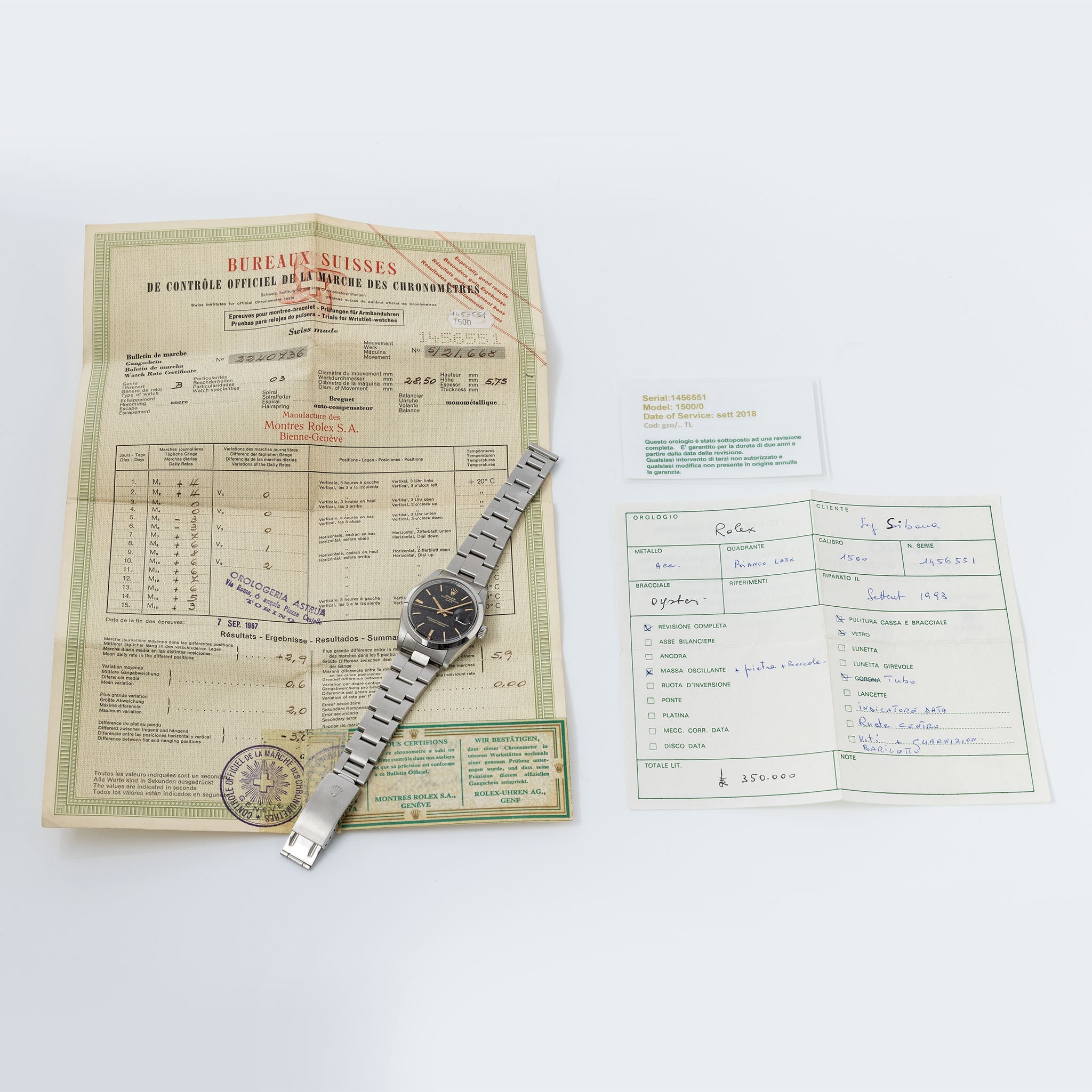 Rolex Oyster Perpetual Date 1500 Tropical Gilt Dial with Original Chronometer Paper