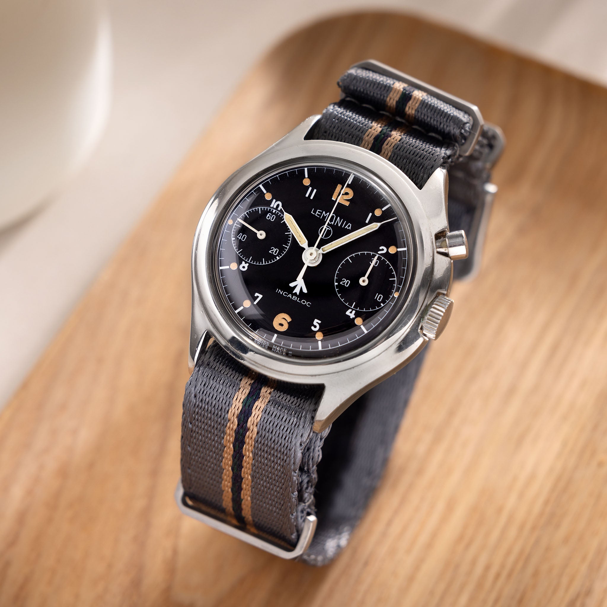 Lemania Monopusher Chronograph Issued to British Armed Forces 6bb  