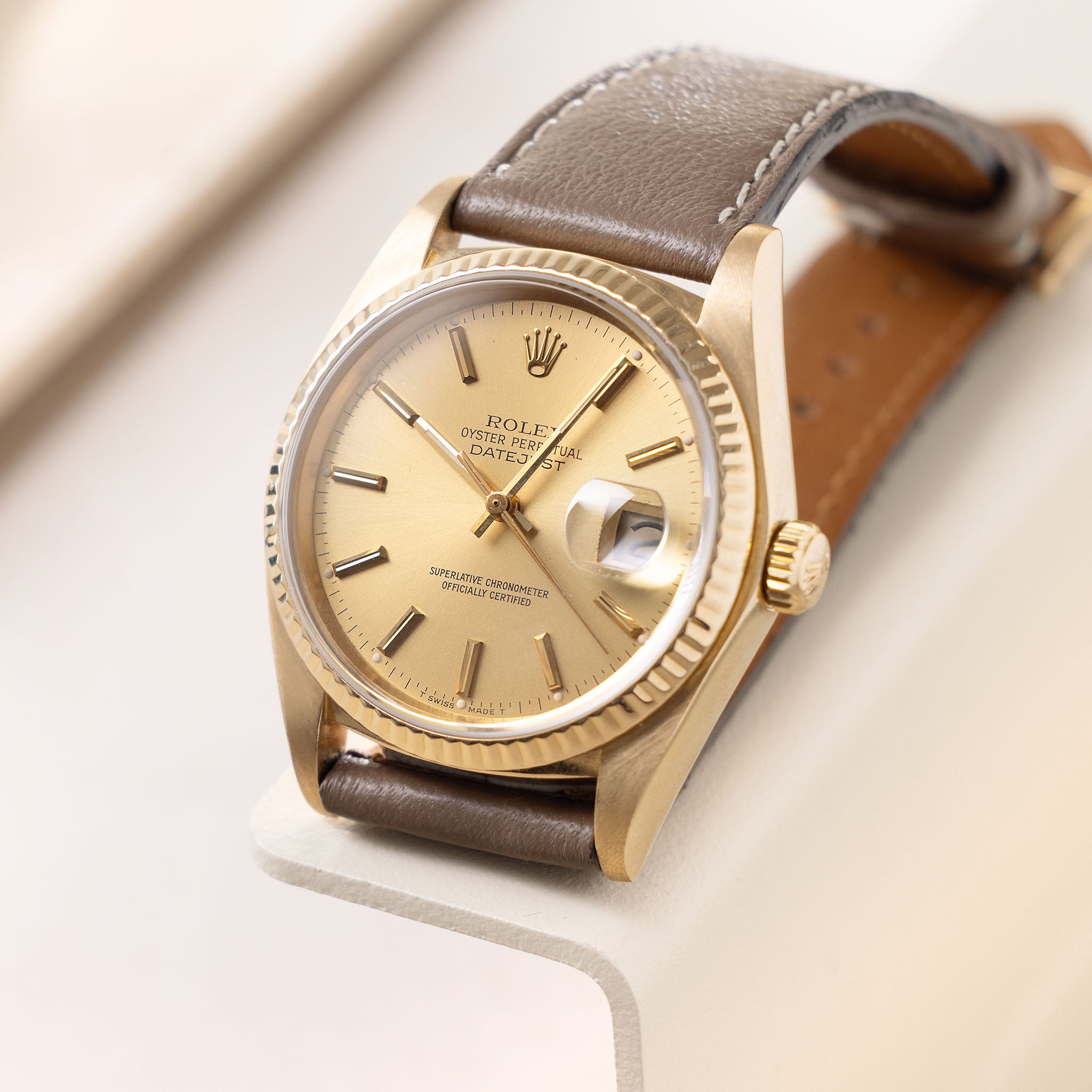 Taupe Grey Leren Horlogeband