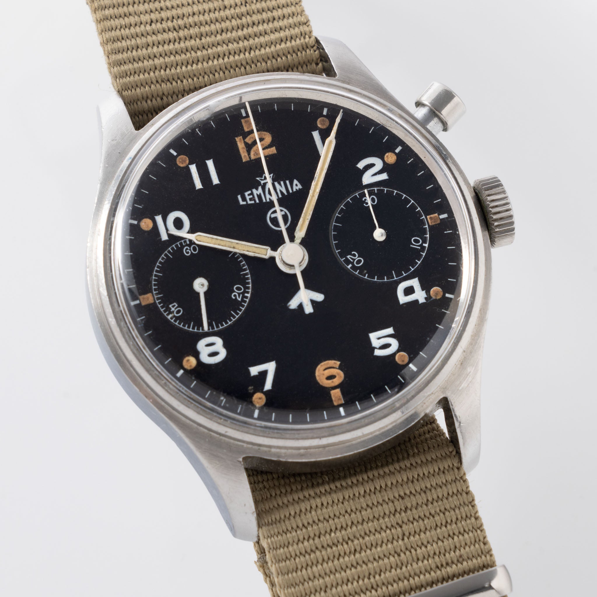 Lemania Military Mono Pusher Chronograph Black Dial Second Series for British Armed Forces