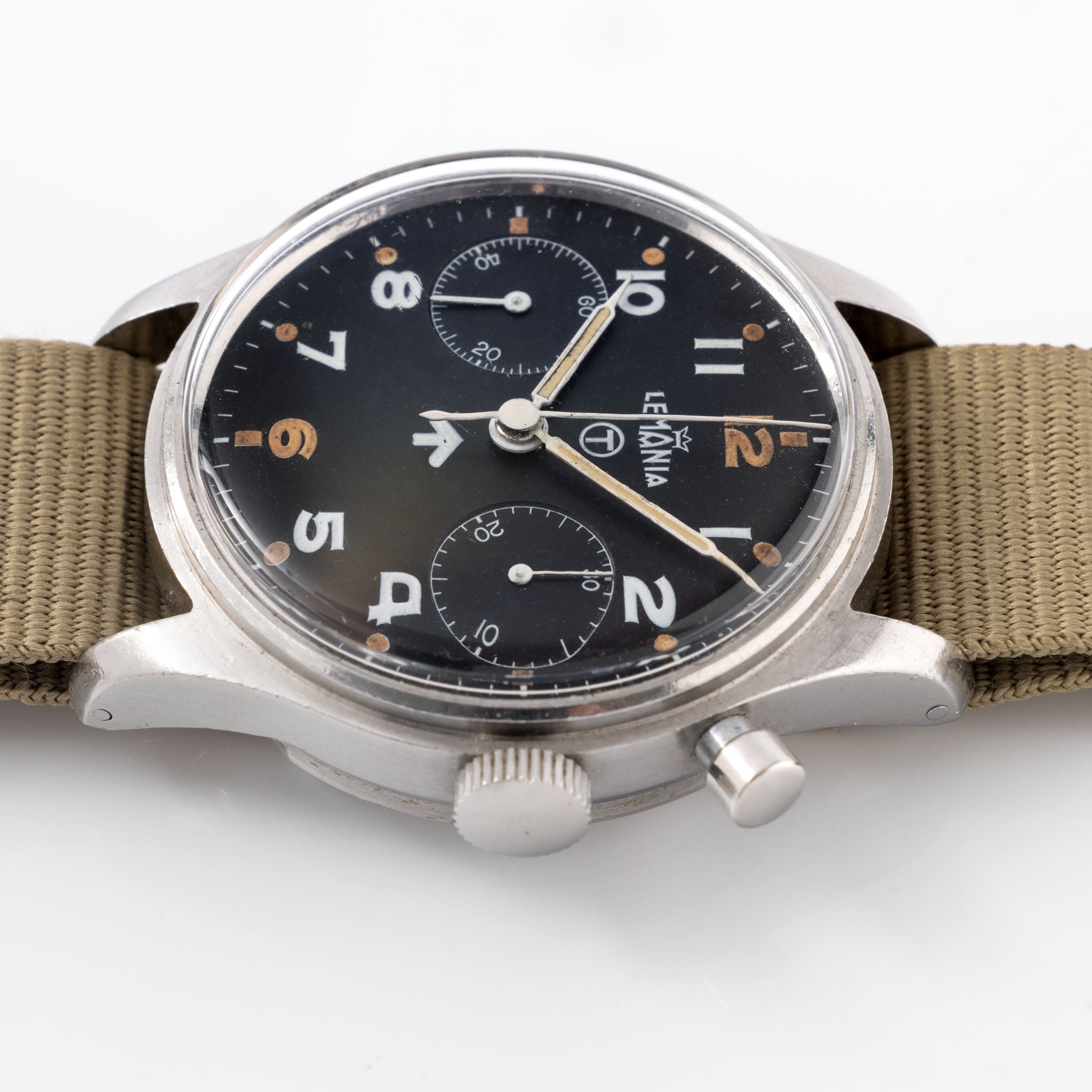 Lemania Military Mono Pusher Chronograph Black Dial Second Series for British Armed Forces
