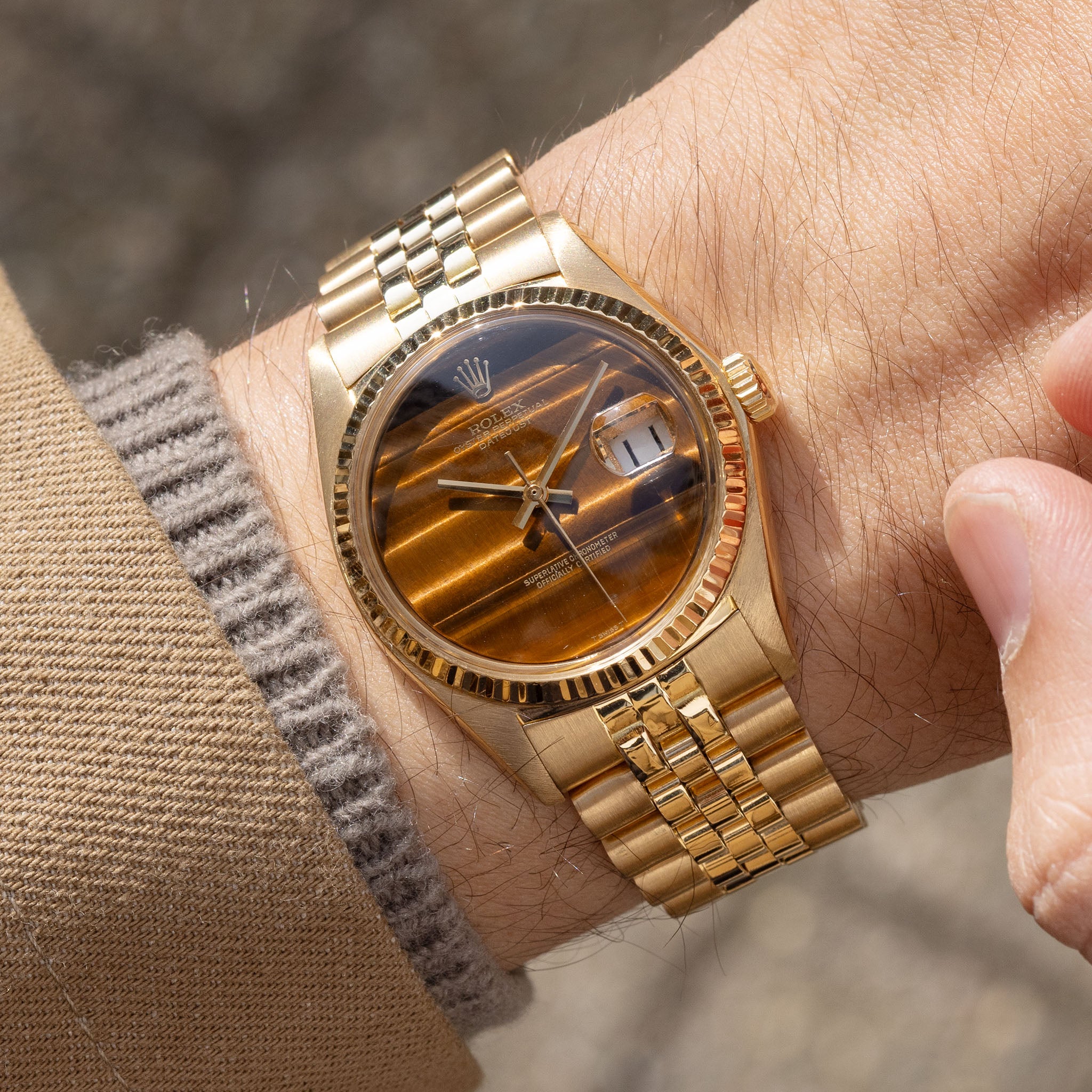 Rolex Datejust 1601/8 Tiger Eye Stone Dial in 18k Yellow Gold