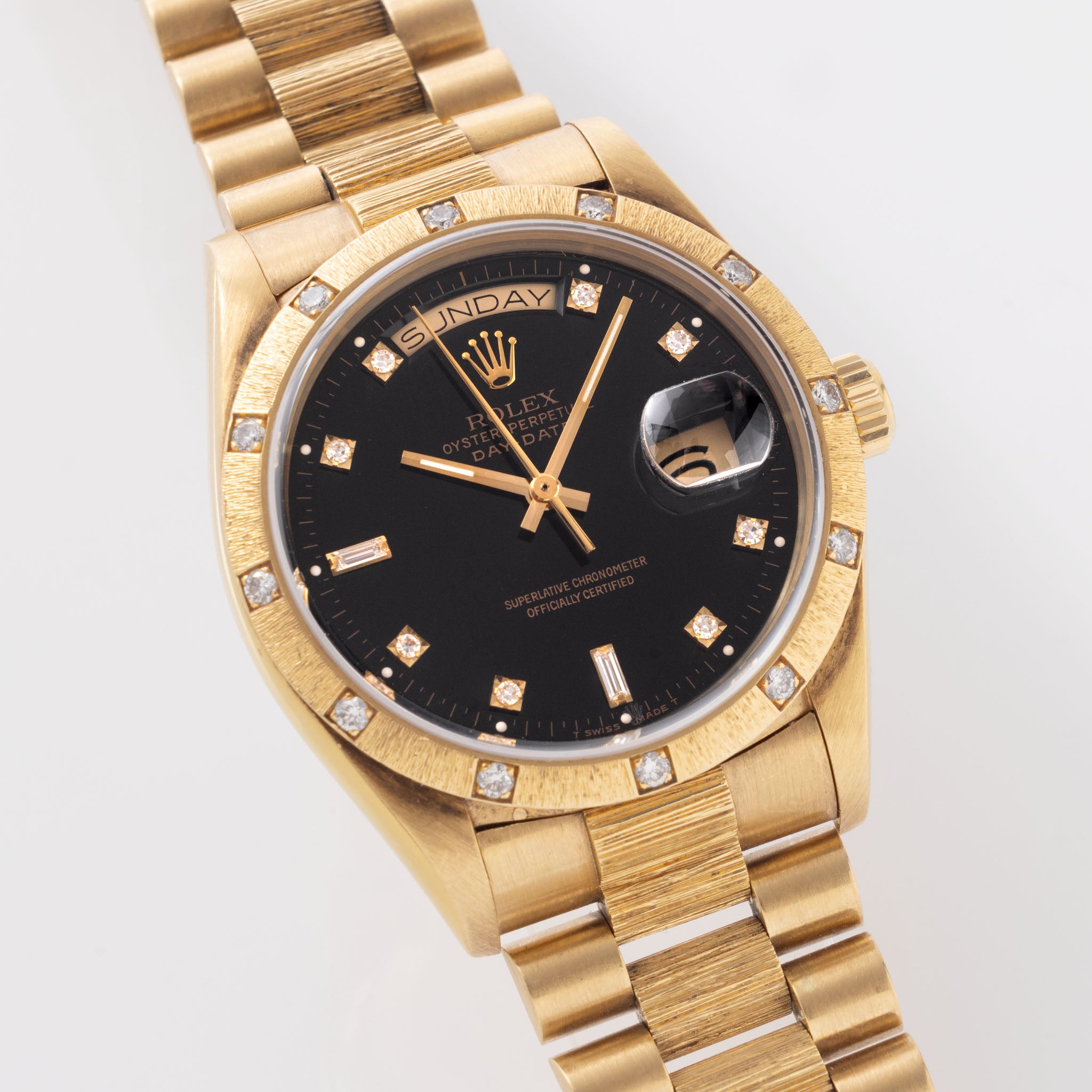 Rolex Day-Date Black Diamond Dial Ref. 18078 Bark Finish Black Dial With Diamond Indices