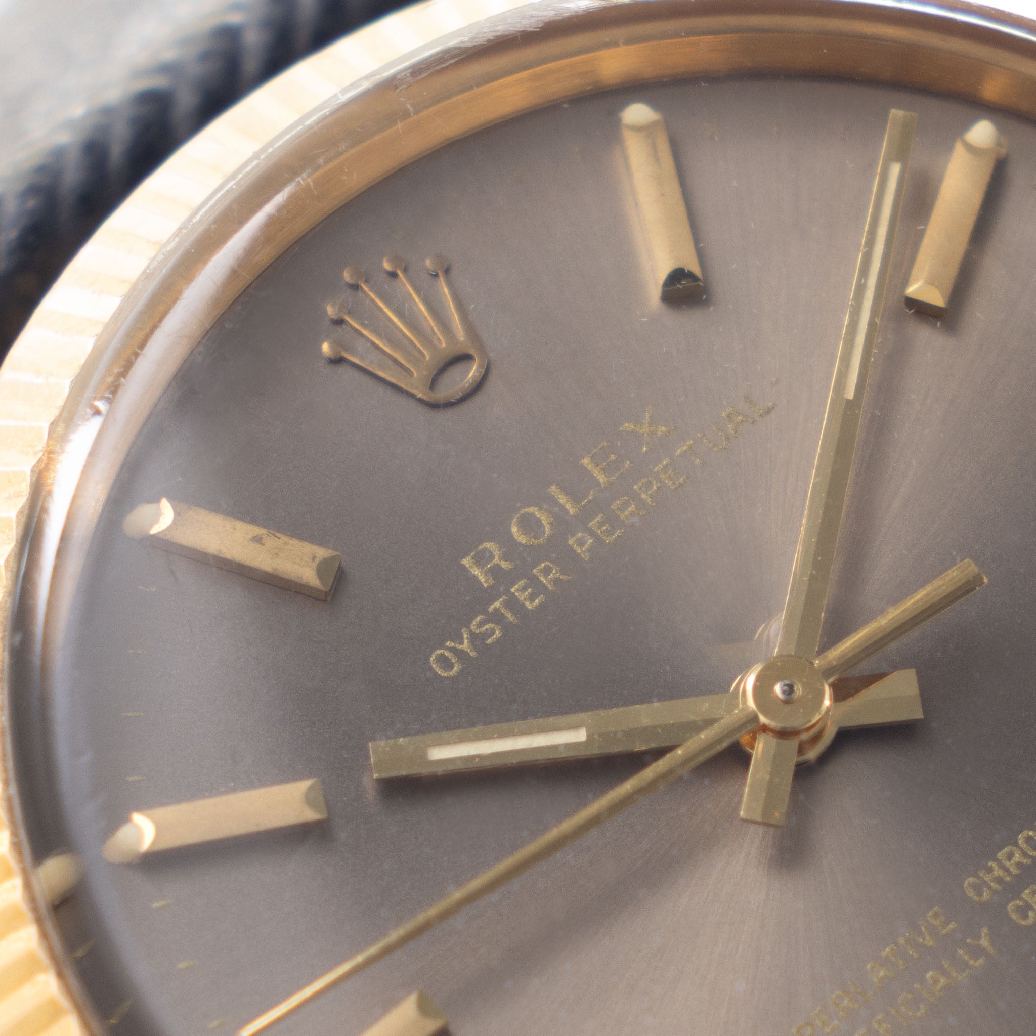 Rolex Oyster Perpetual Grey Dial in 18K Yellow Gold Ref. 1005 Box and Paper Set