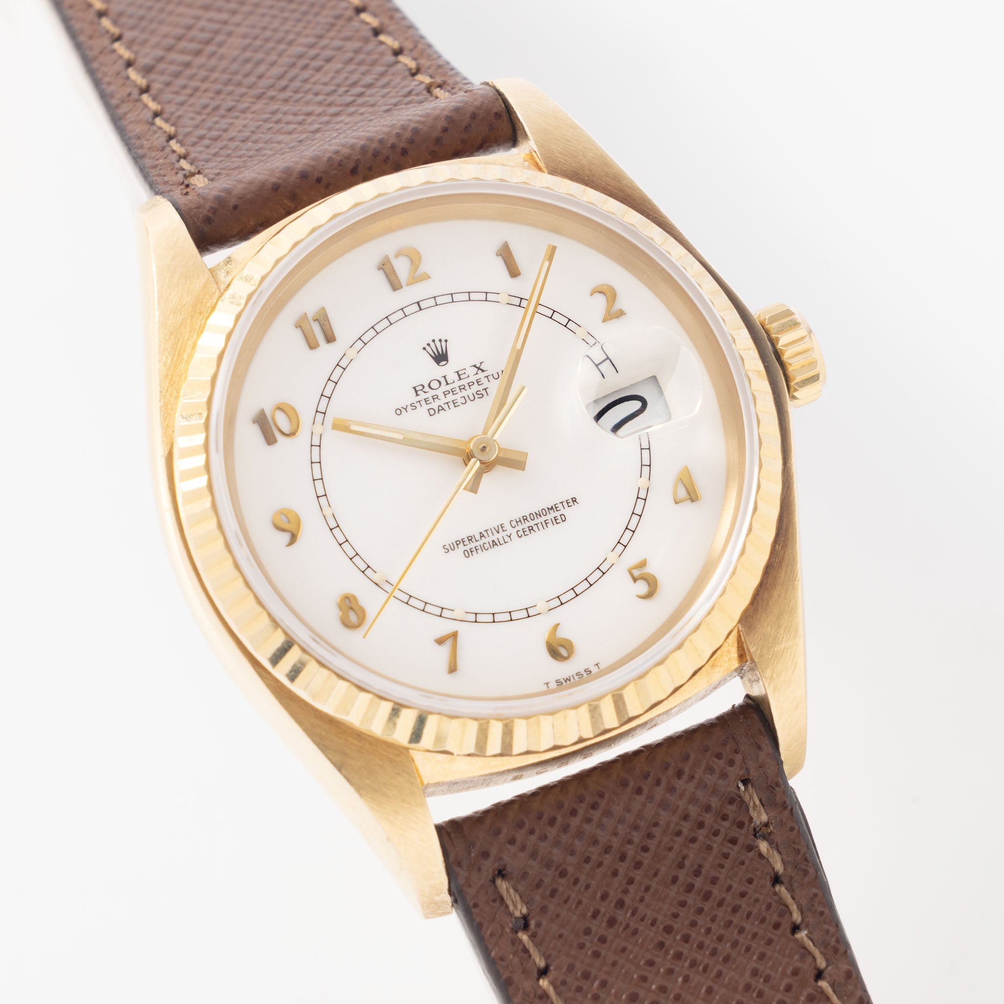 Rolex Datejust White Boiler Gauge Dial in 18K Yellow Gold Ref. 16018