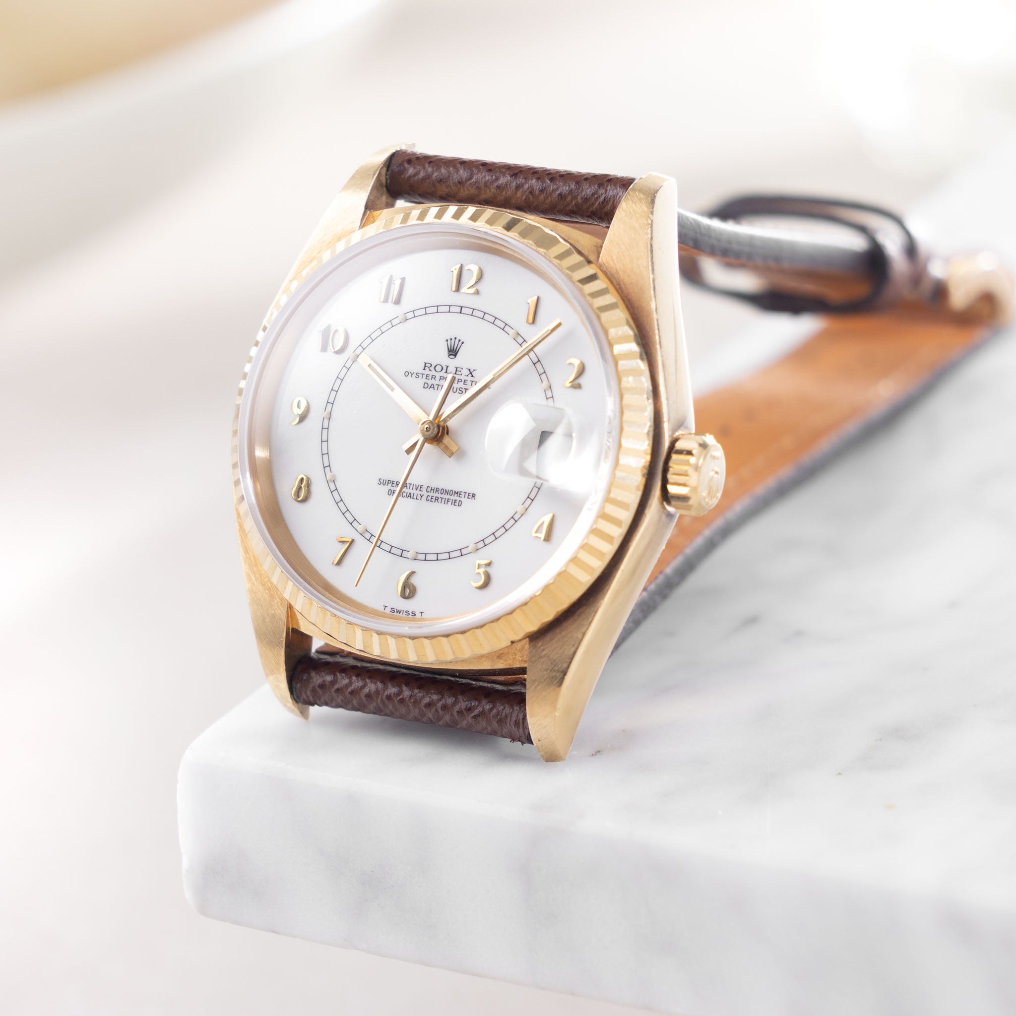 Rolex Datejust White Boiler Gauge Dial in 18K Yellow Gold Ref. 16018