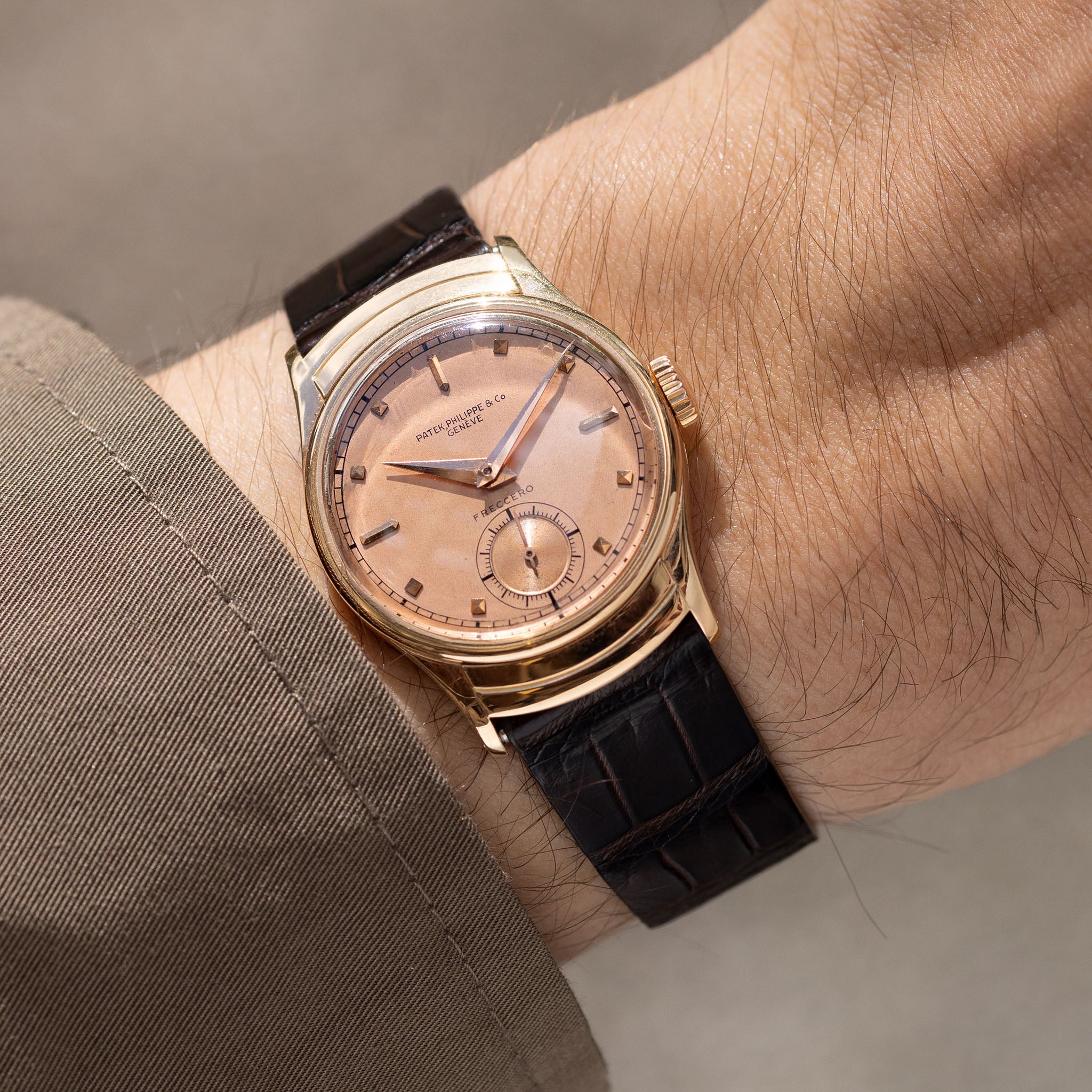 Patek Philippe Calatrava ref 539 "Armadillo" pink on pink double signed Freccero in 18k pink gold