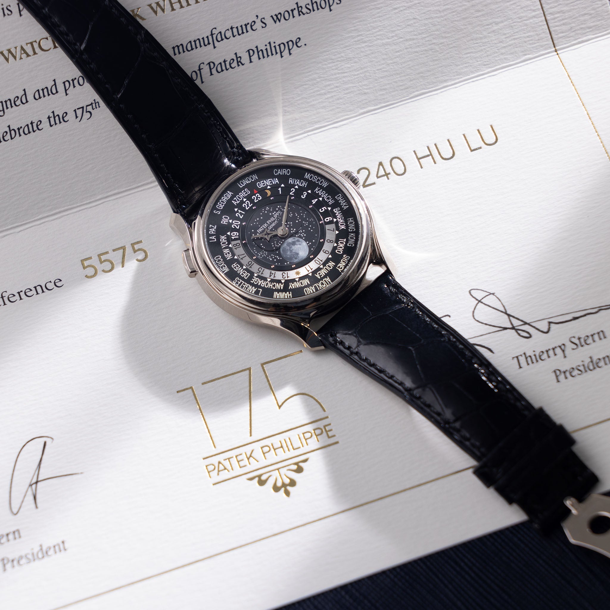 Patek Philippe World Time Moonphase 5575G "175th Anniversary" in 18k White Gold full set