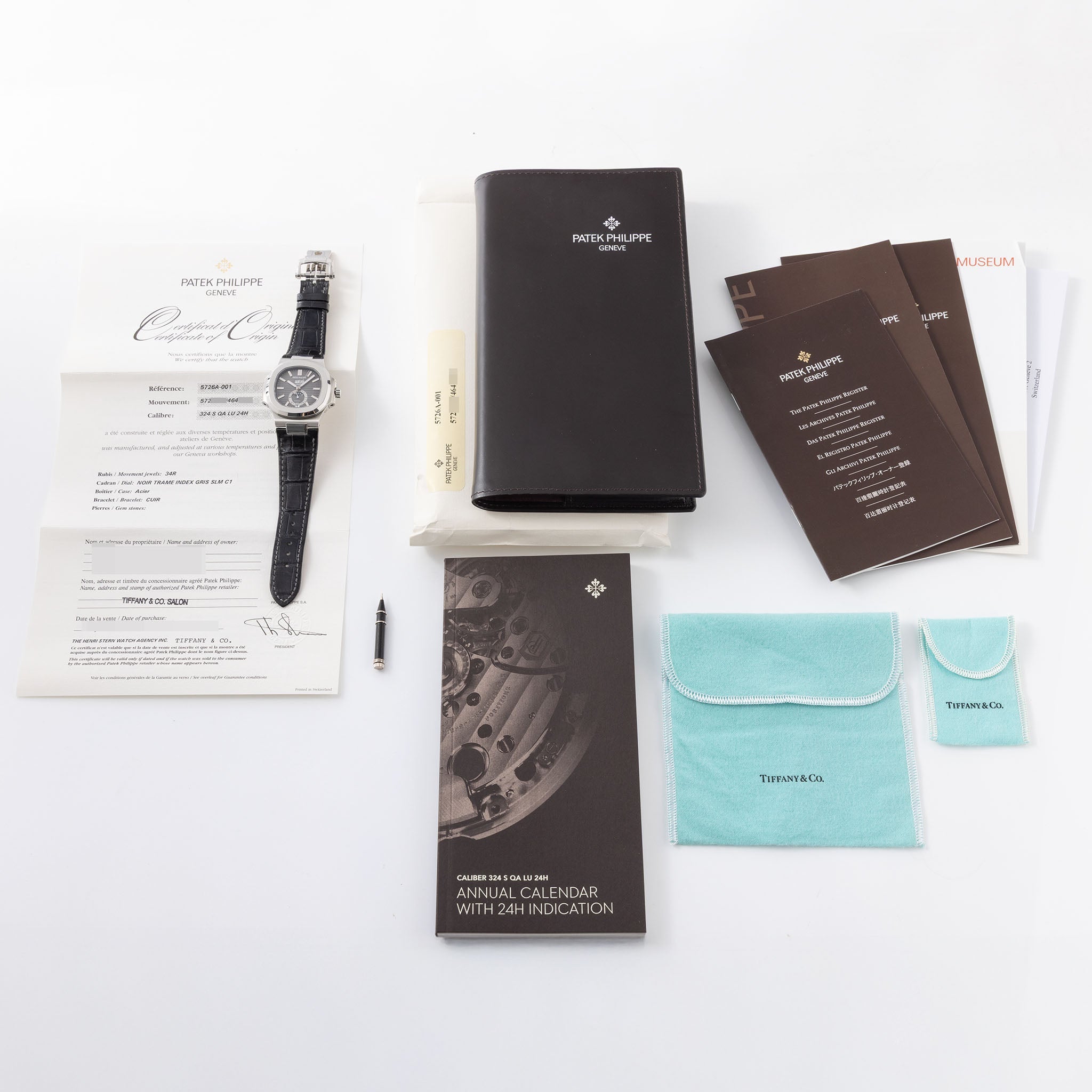 Patek Philippe Nautilus 5726A Annual Calendar retailed by "Tiffany & Co" New York Full Collectors Set