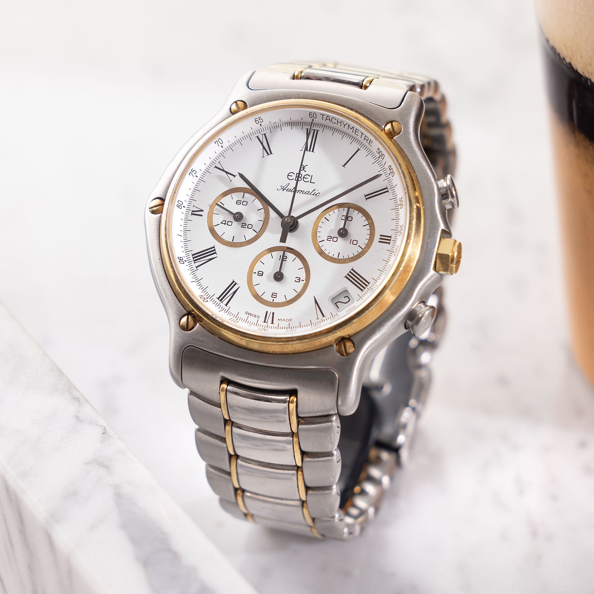 Ebel El Primero 1911 Chronograph White Dial Steel and Gold execution ref 1134901 with Box