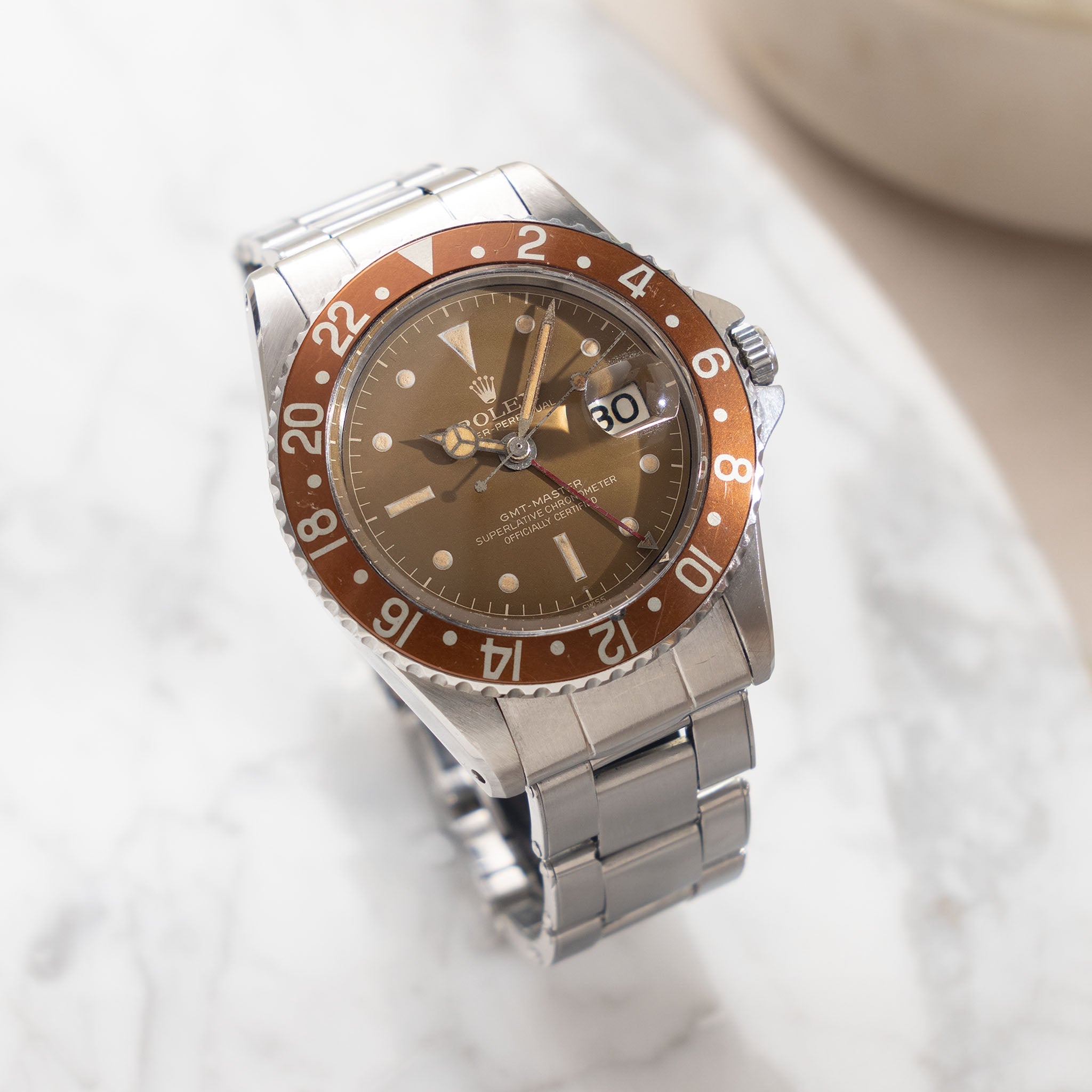Rolex GMT-Master 1675 Caramel Tropical Gilt Chapter Ring Dial PCG Case