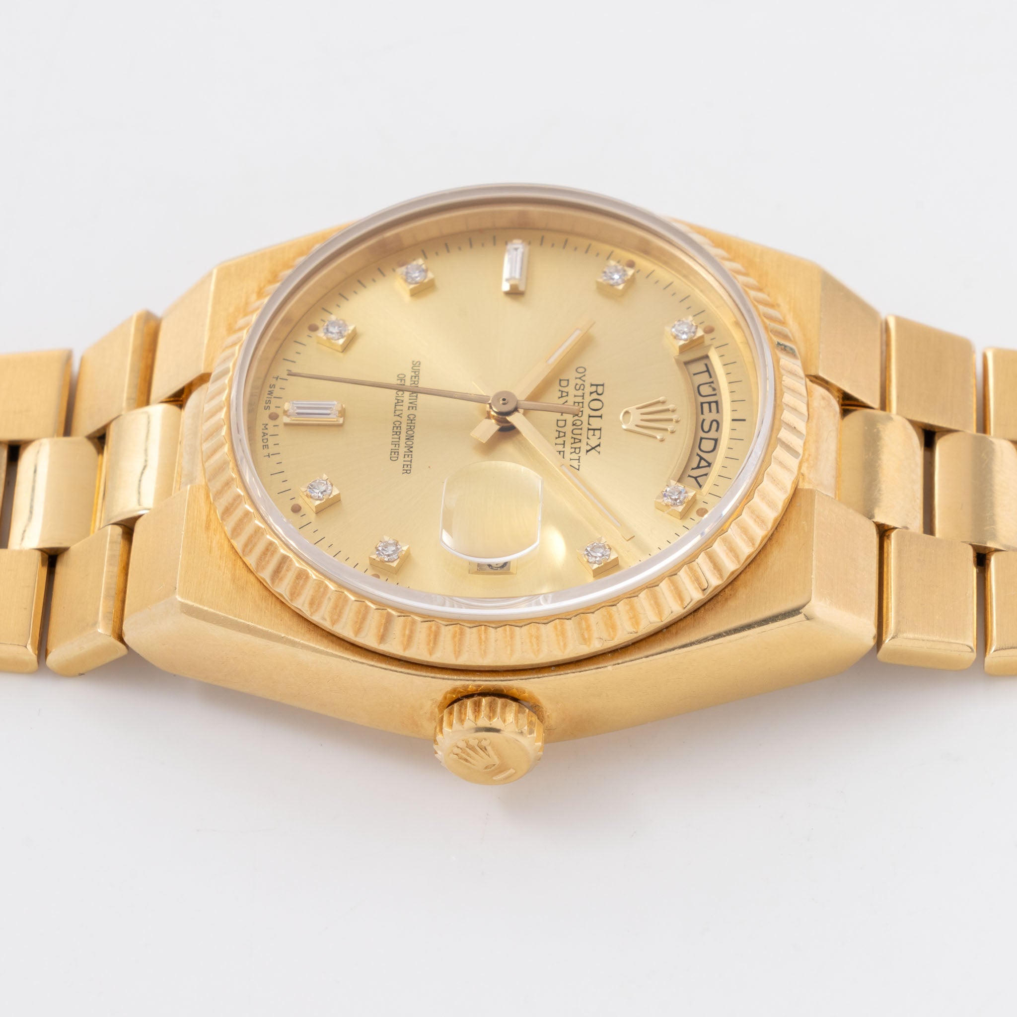 Rolex Day-Date Oysterquartz Champagne Diamond Dial Ref 19018 in 18k Yellow Gold