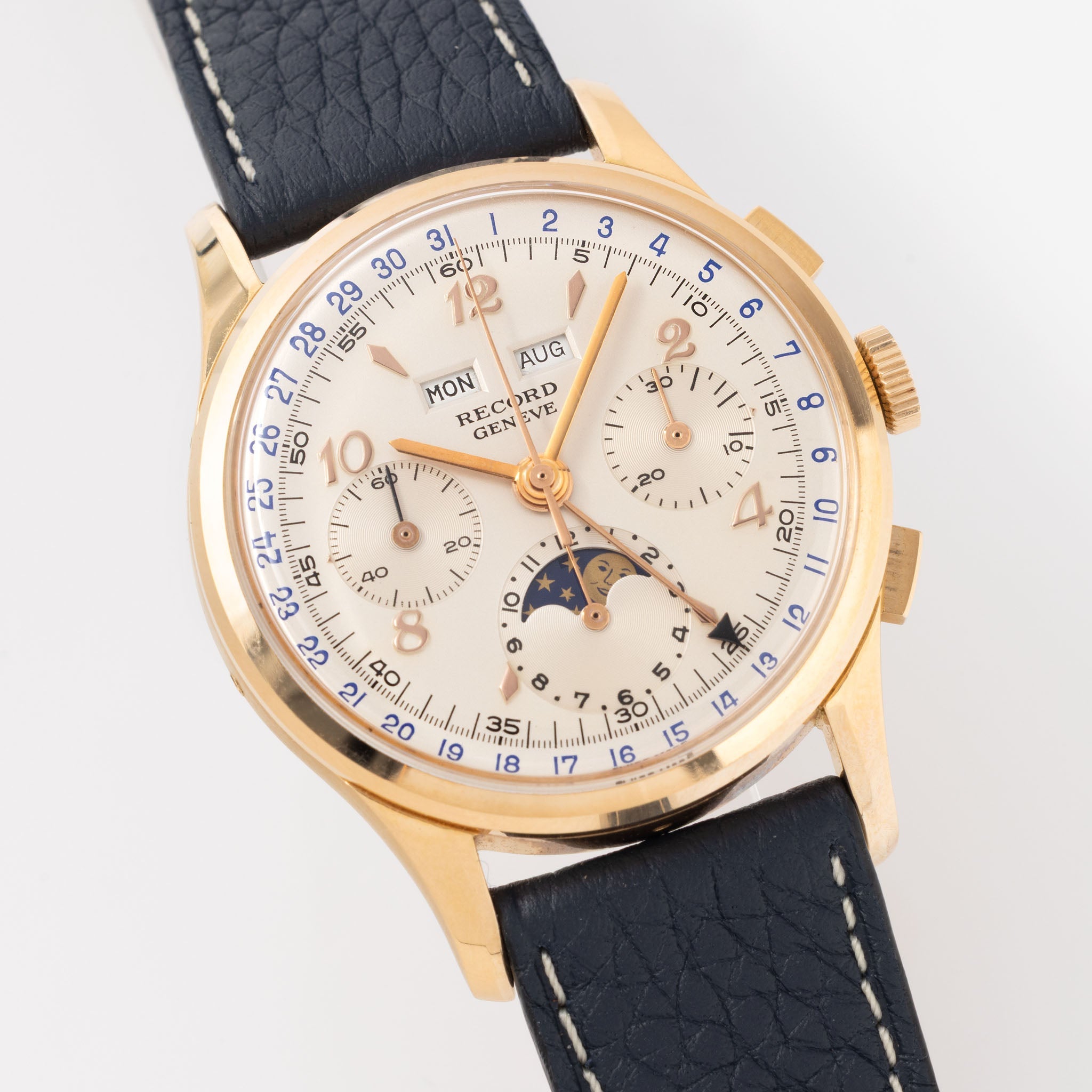 Record Geneve Triple Date Moonphase Chronograph Valjoux 88 in 18 k yellow gold