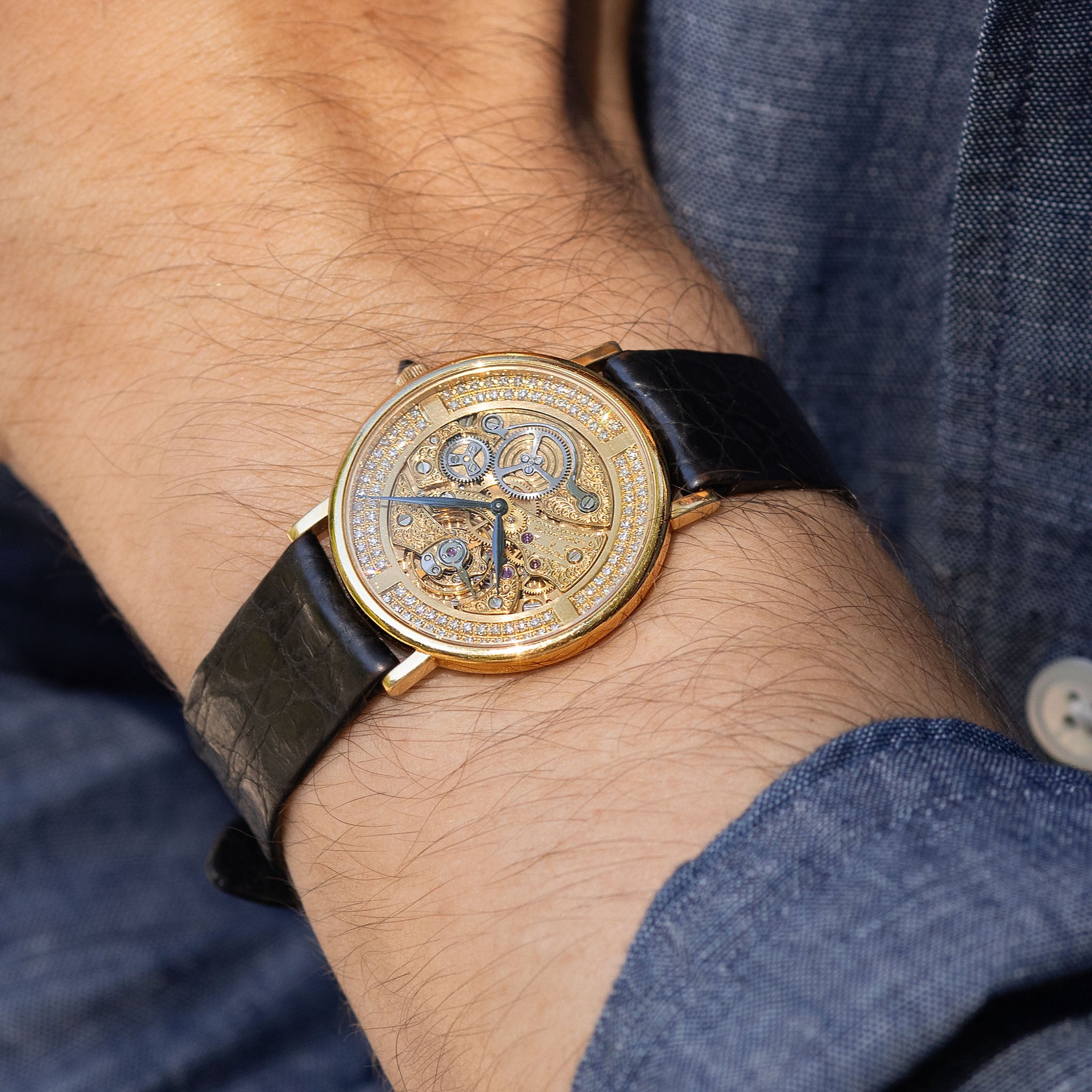 Vacheron Constantin "Skeleton " Engraved diamond set Dresswatch in 18k yellow gold ref. 36004