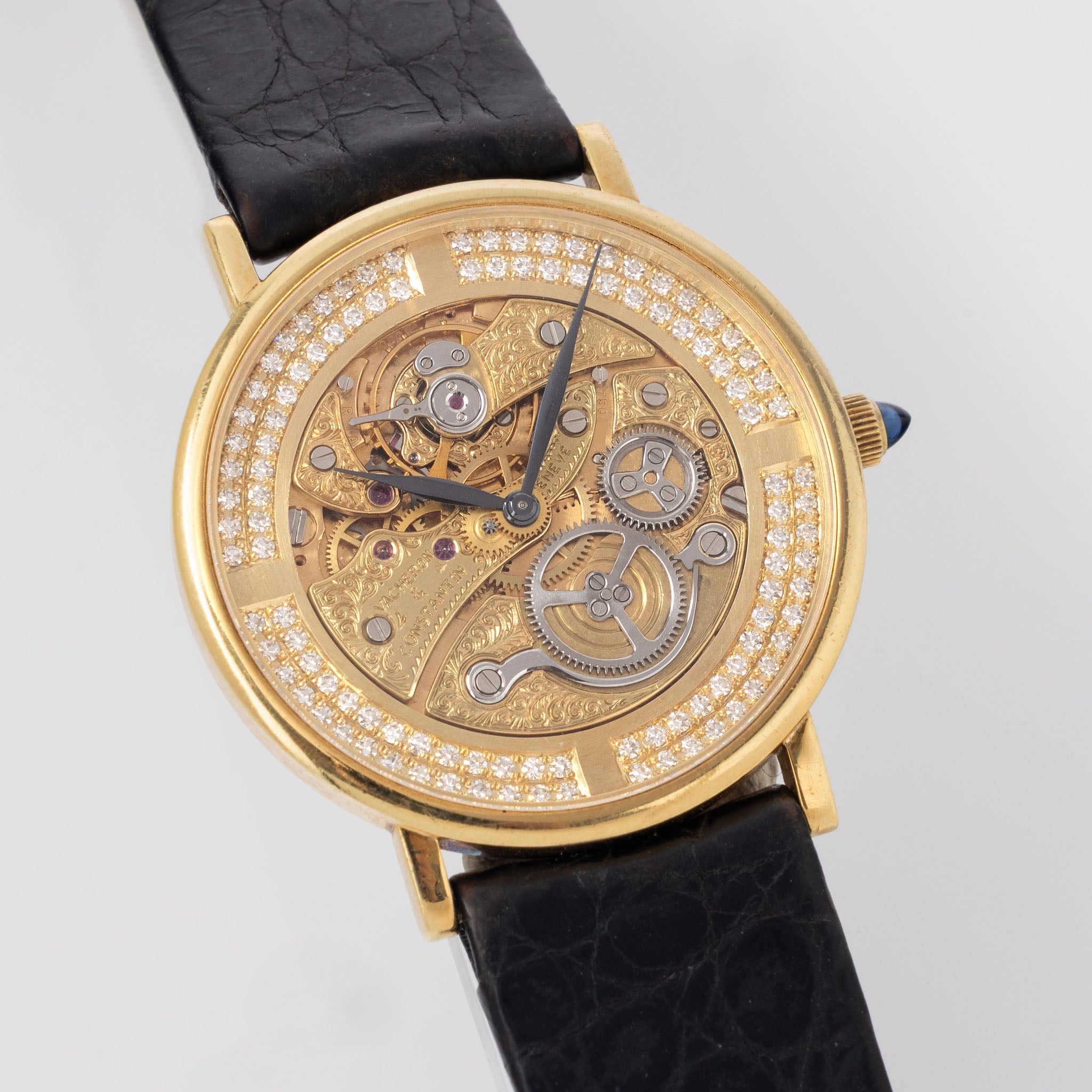 Vacheron Constantin "Skeleton " Engraved diamond set Dresswatch in 18k yellow gold ref. 36004
