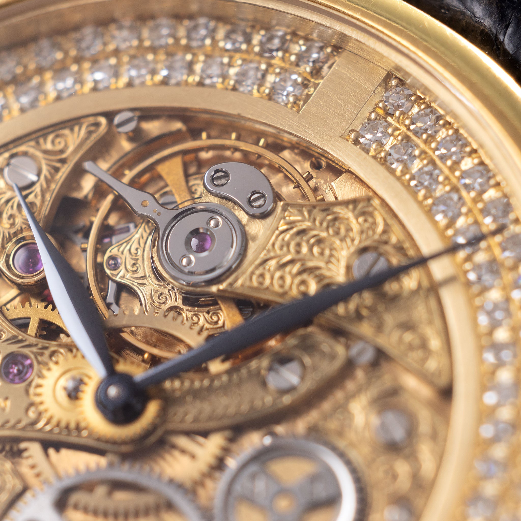 Vacheron Constantin "Skeleton " Engraved diamond set Dresswatch in 18k yellow gold ref. 36004