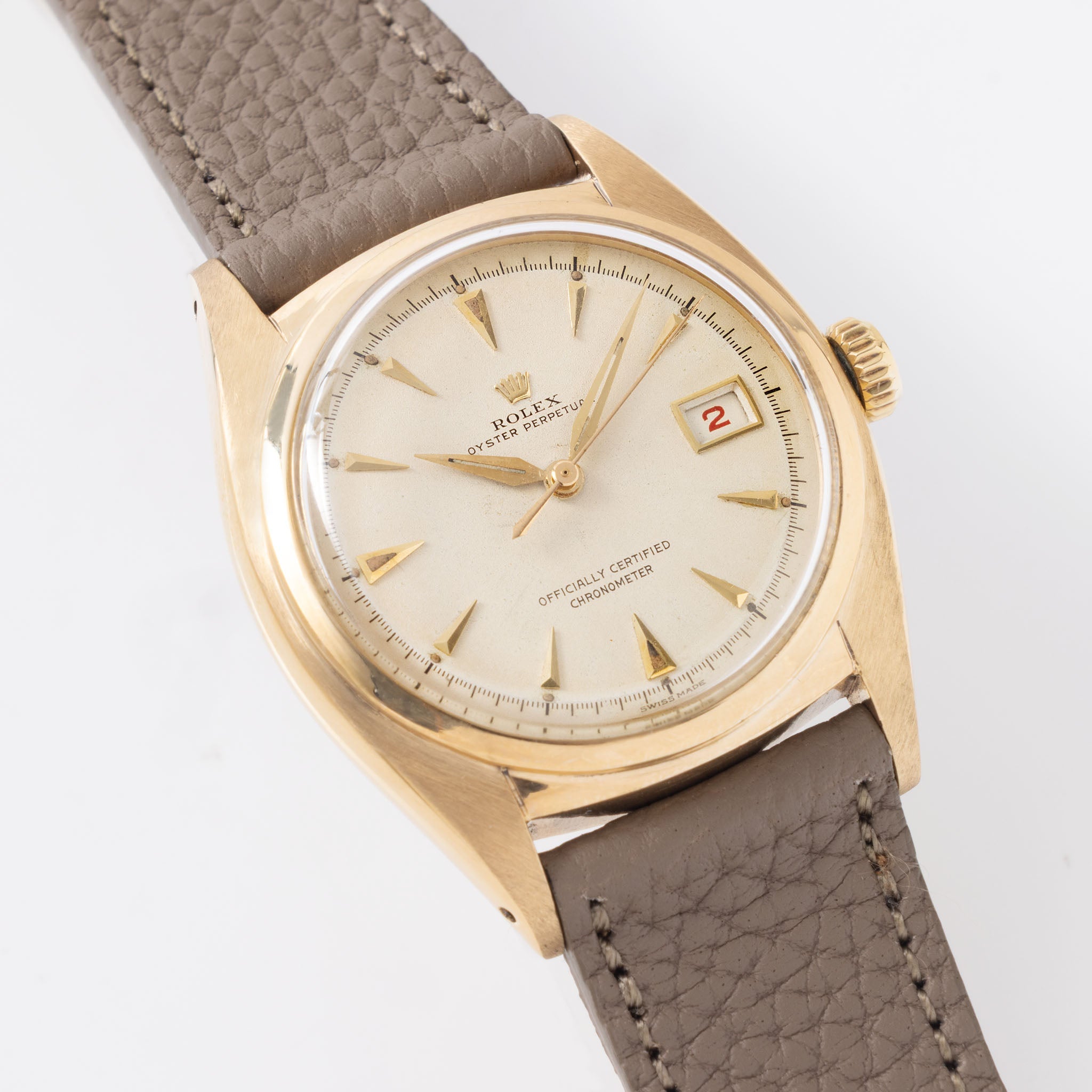Rolex Oyster Perpetual ref. 6104 "Ovettone" Cream Dial in 18k yellow gold