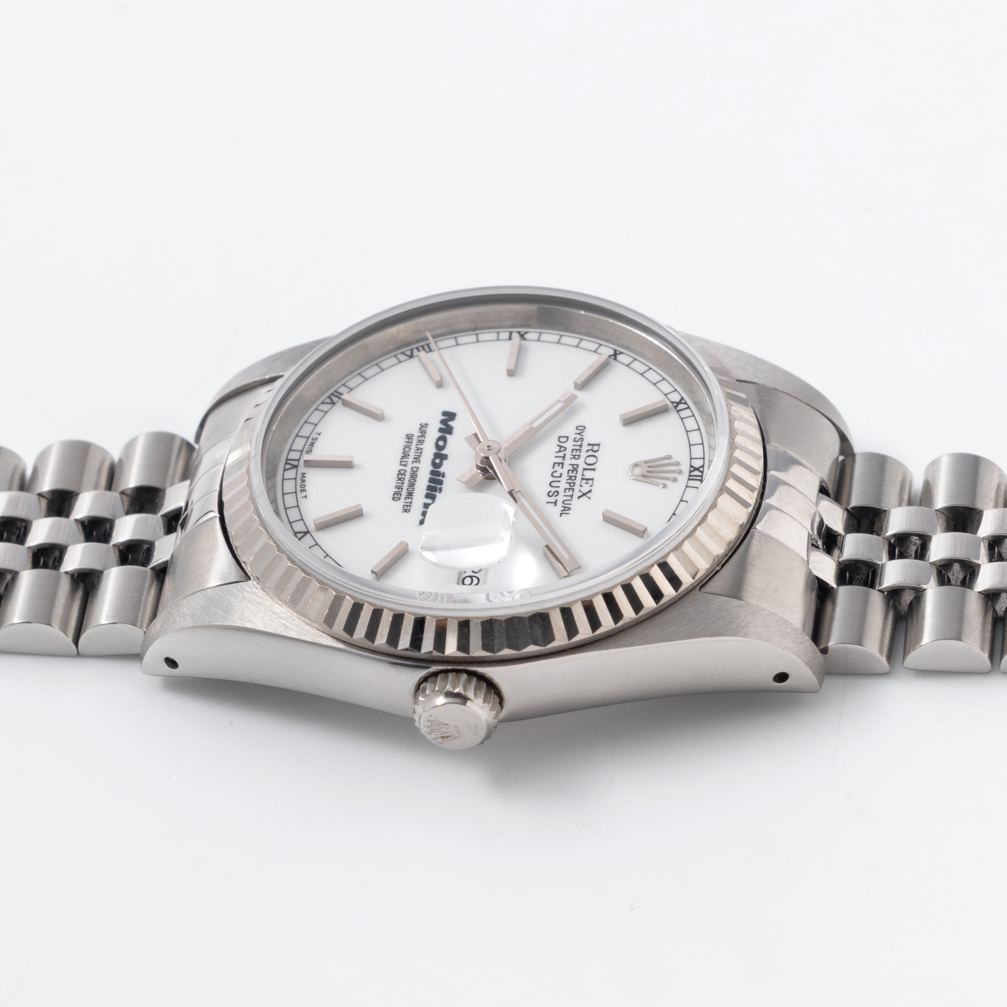 Rolex Datejust 16234 Porcelain White Dial Mobilink logo
