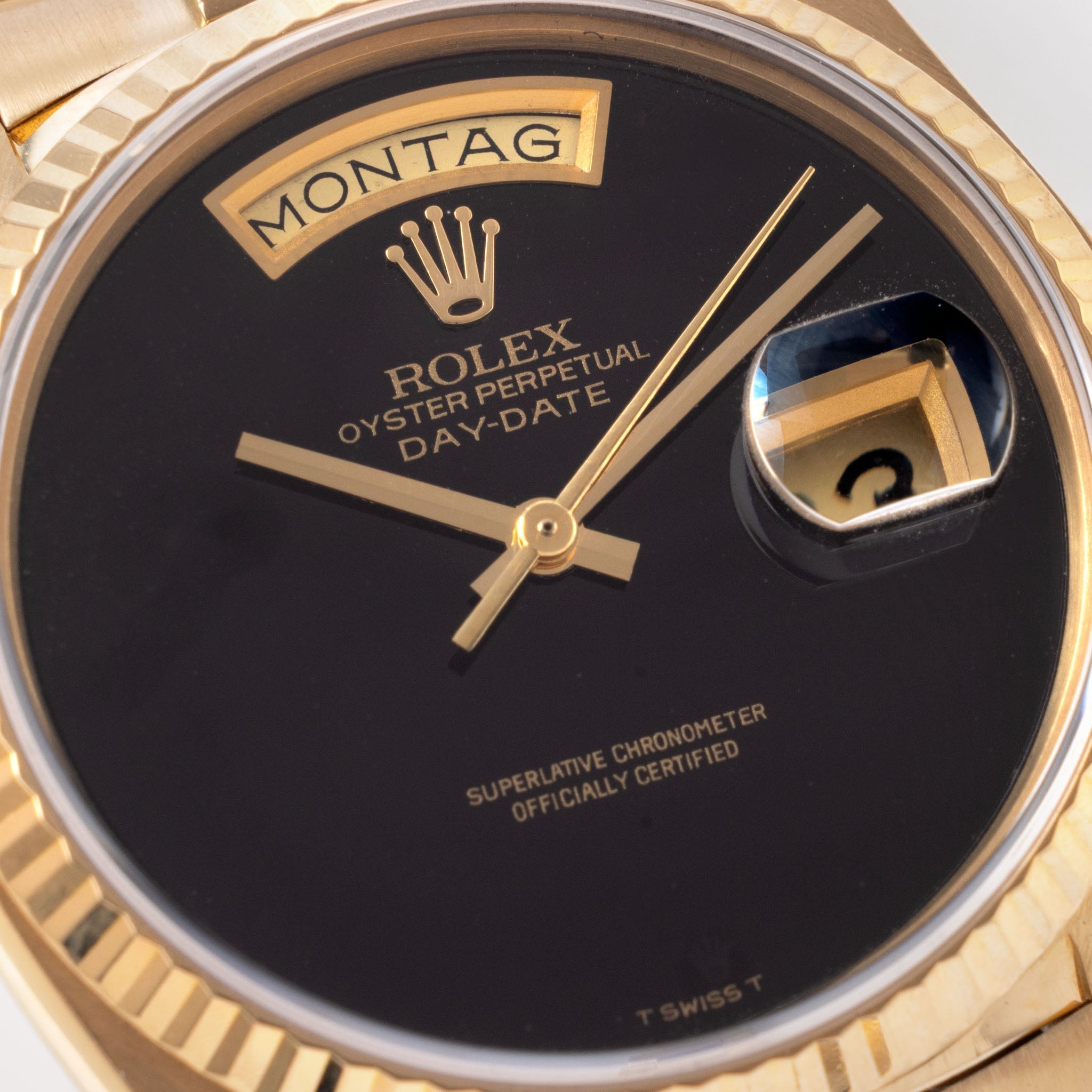 Rolex Day-Date Onyx T Swiss T Dial ref. 18038 in 18k Yellow Gold