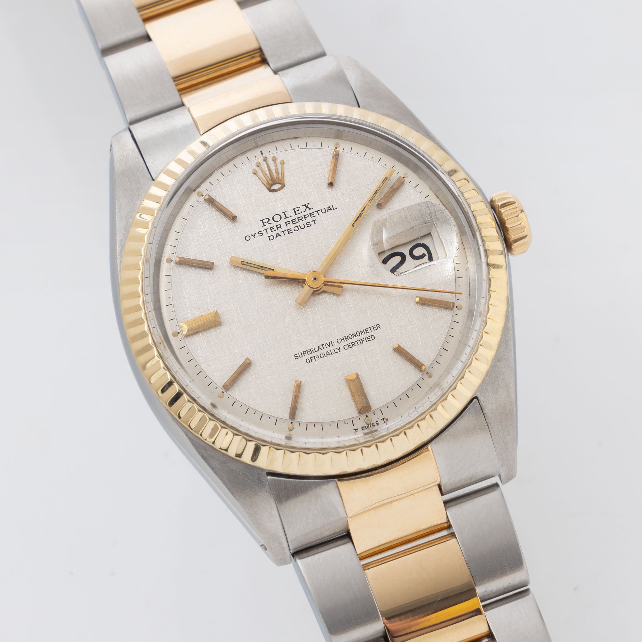 Rolex Datejust 1601/3 Silver Linen Dial in Steel and Gold
